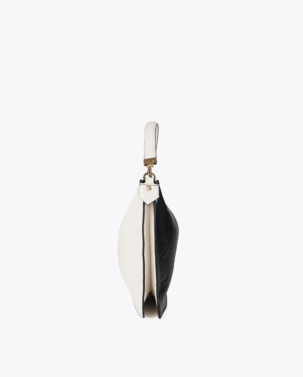 Two-Tone Crinkled Leather Effect Crossbody Bag