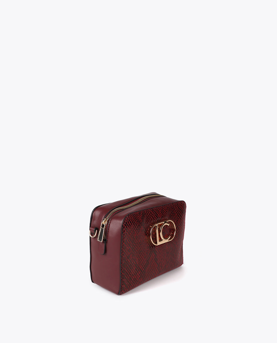 Oval LC Logo Snake Effect Crossbody Bag