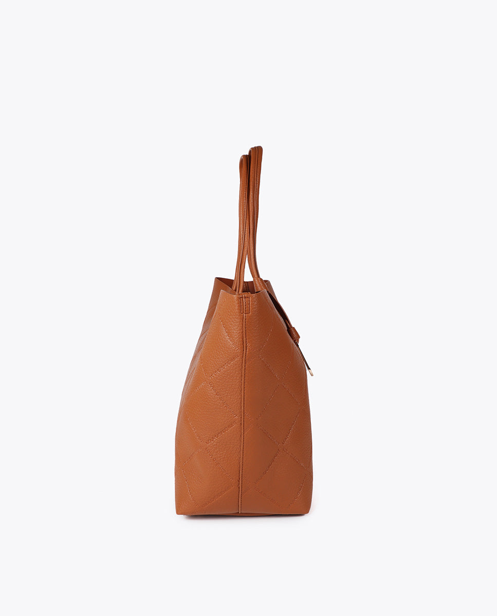Faux Leather Monogram Shopper with Oval Logo Charm