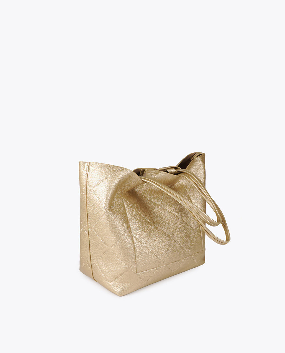 Faux Leather Monogram Shopper with Oval Logo Charm