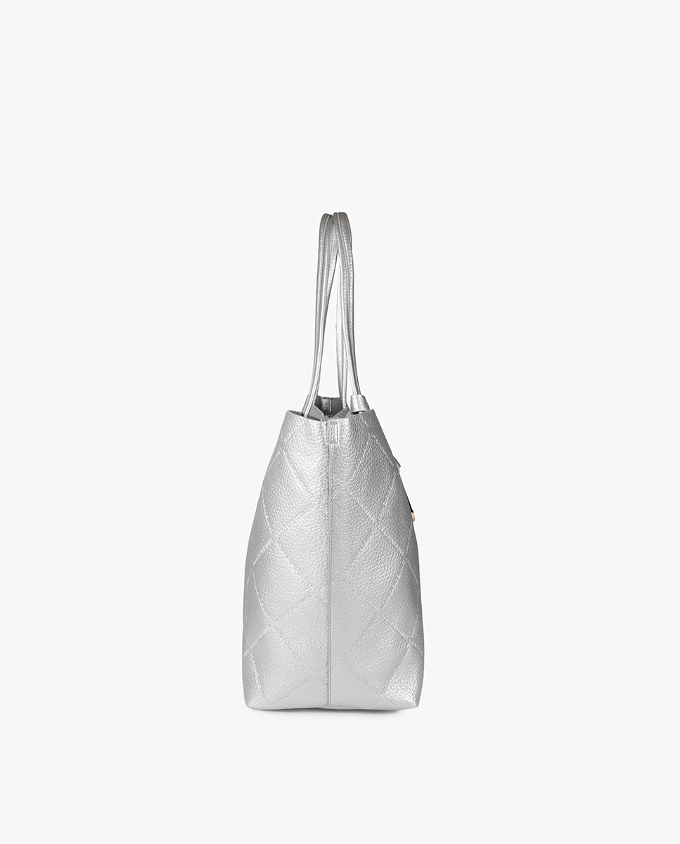 Faux Leather Monogram Shopper with Oval Logo Charm