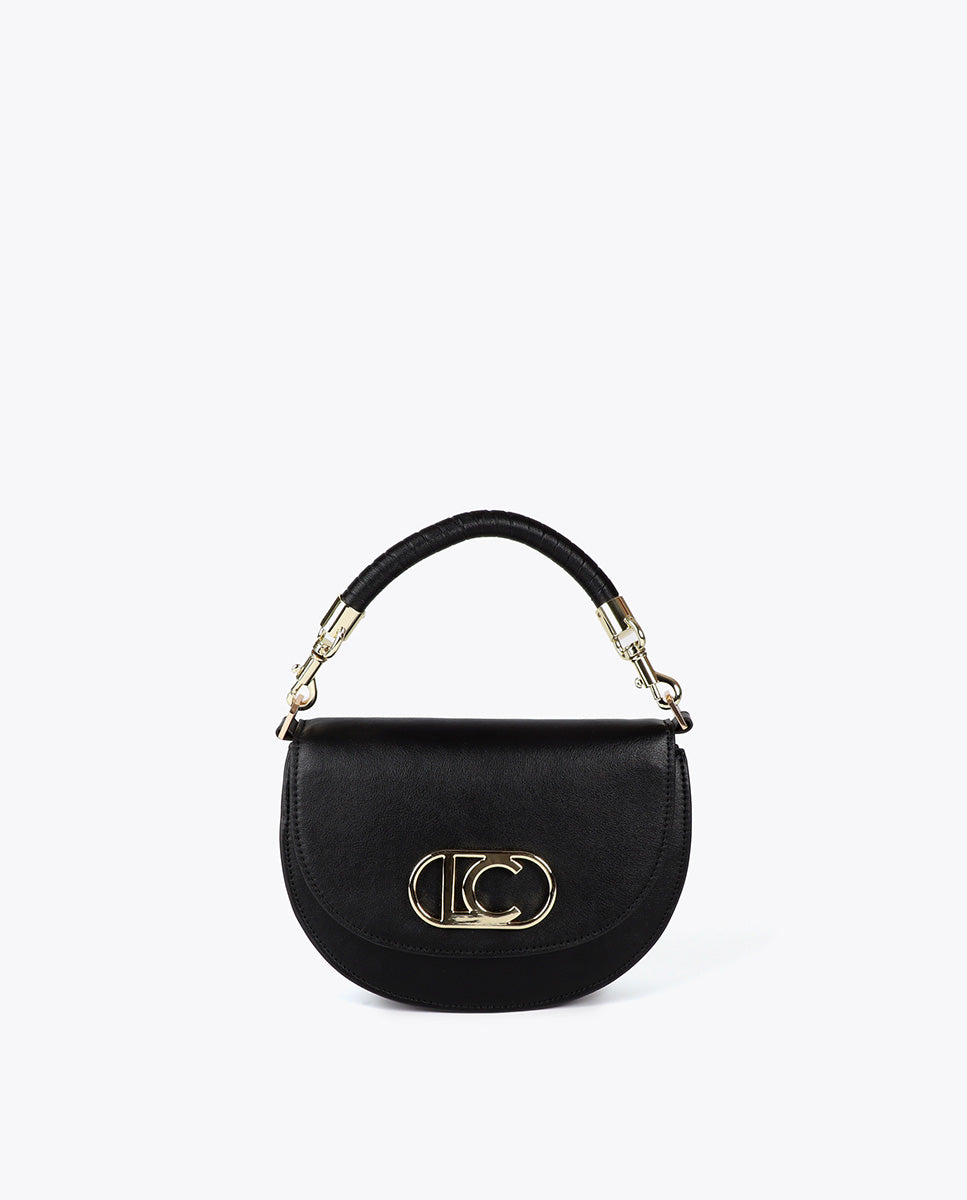 Half-Moon Flap Crossbody with Braided Handle and Metallic Details