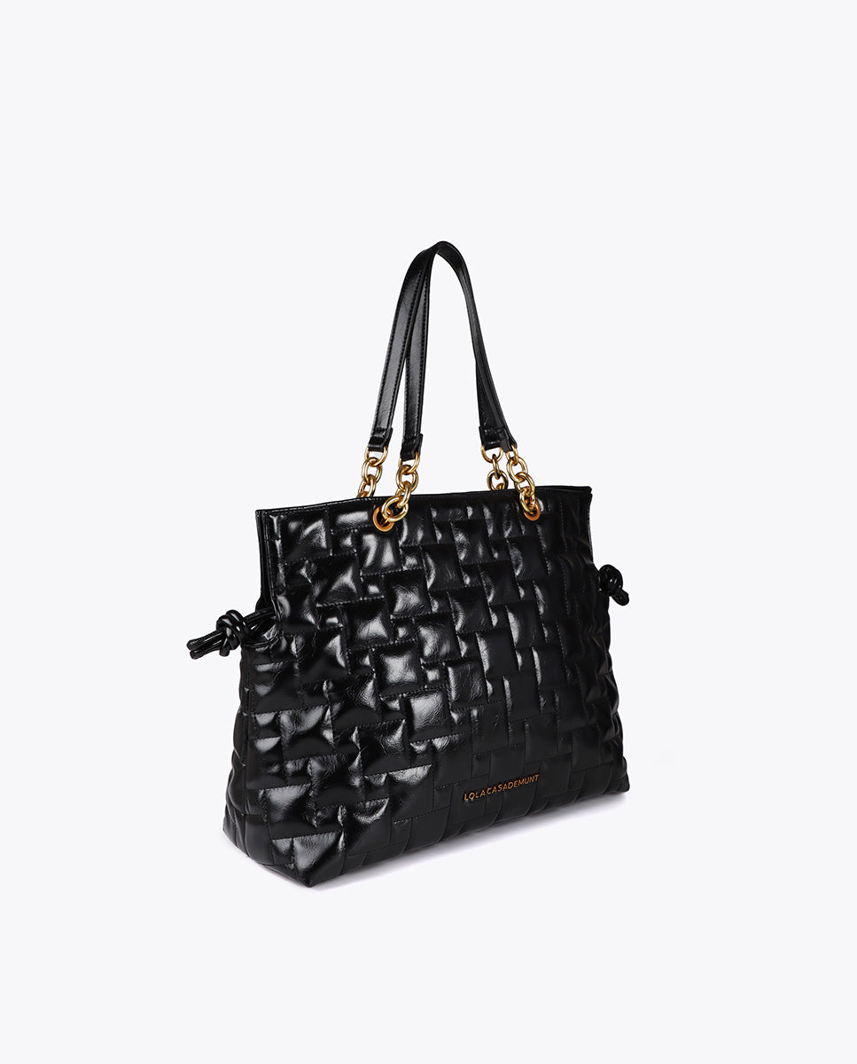 Quilted Shopper with Chain and Faux Leather Handles