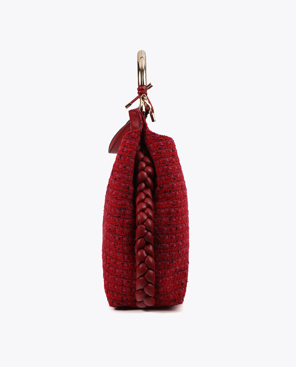 Shopper Bag with Personalized Metallic Handle Tweed Fabric