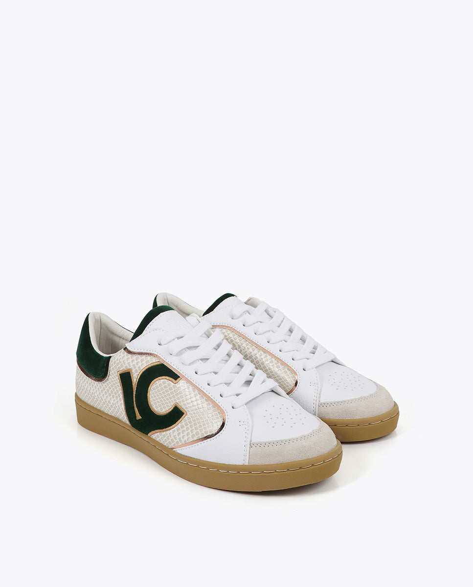 Sneakers with Snake Effect Details and Leather