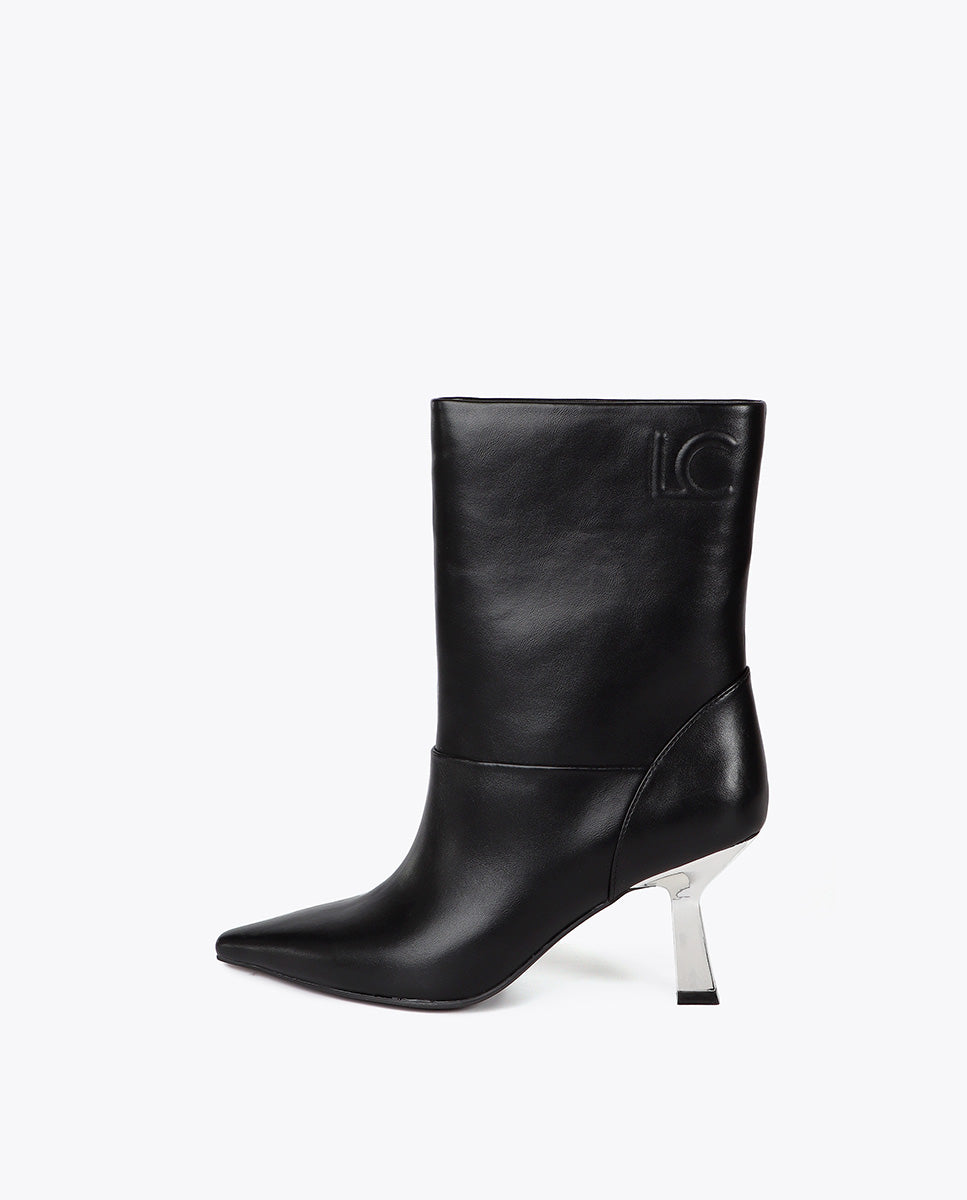 Pointed Toe Metallic Heel Ankle Boot