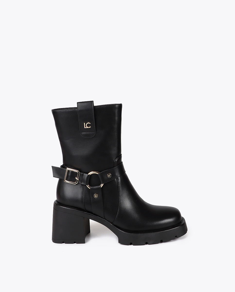 Heeled Biker Boots with Metallic Details