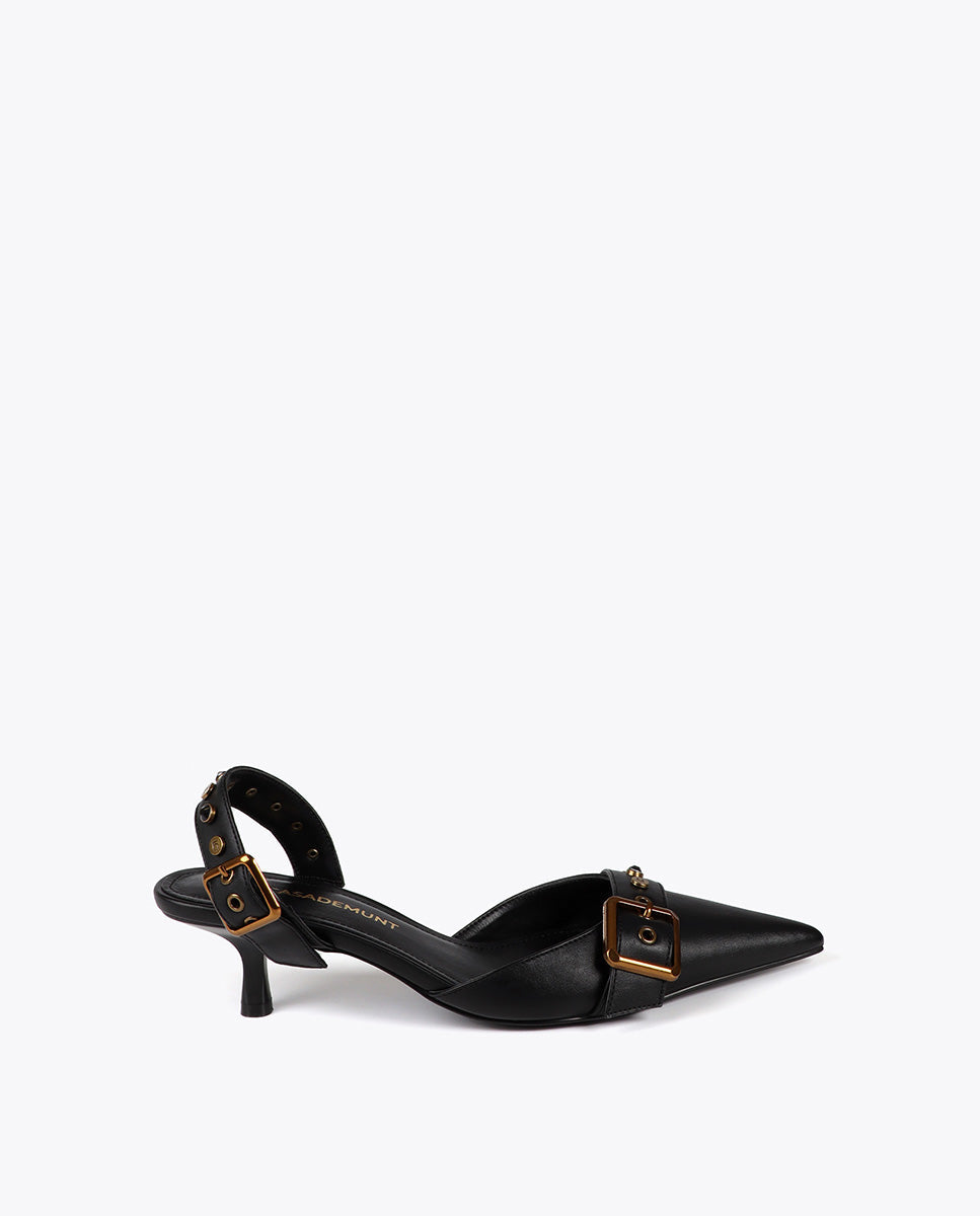 Backless Heel Shoe with Metallic Details