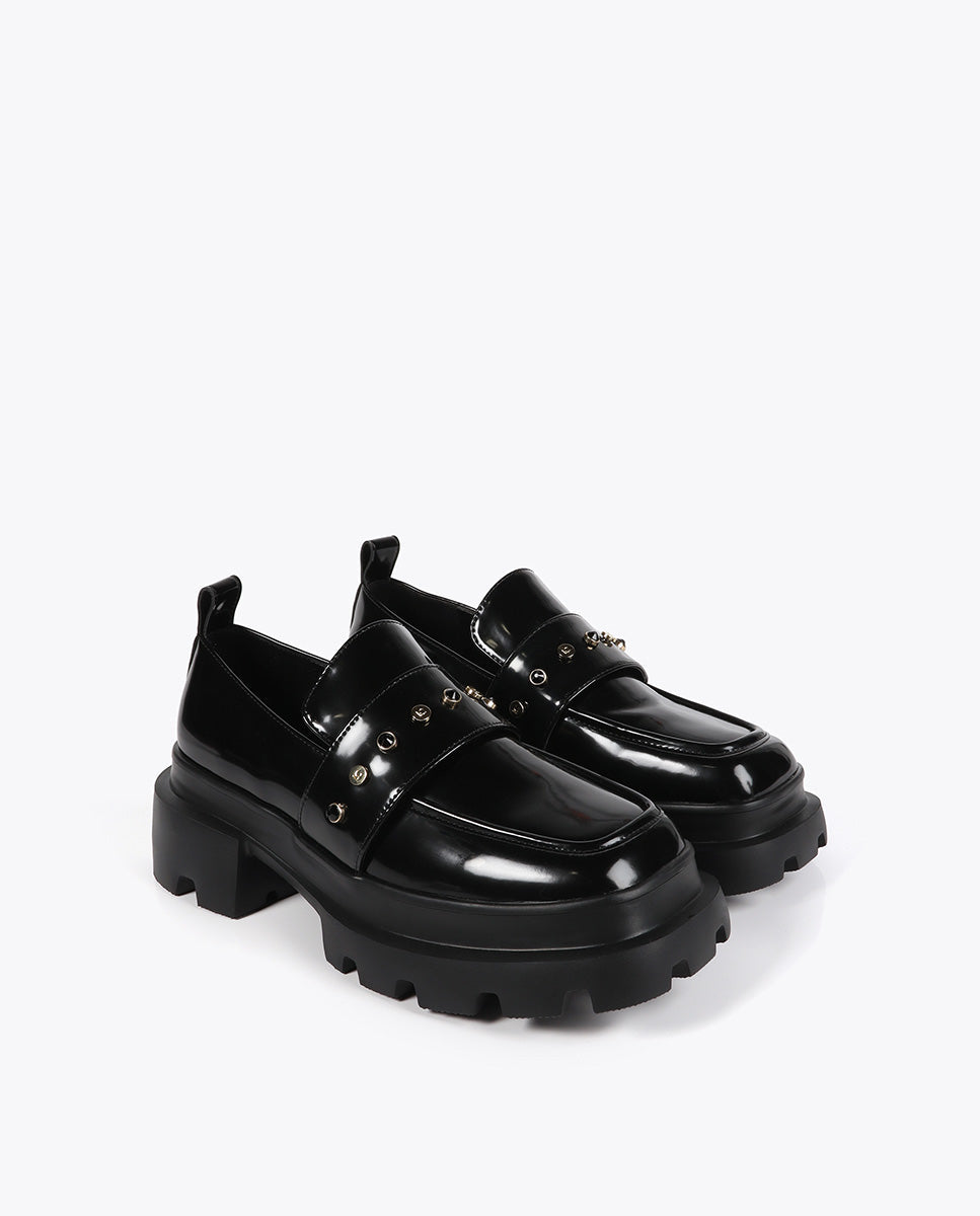 Square Toe Loafer with Stud Detail