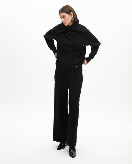 Straight Fit Trousers with Side Studs