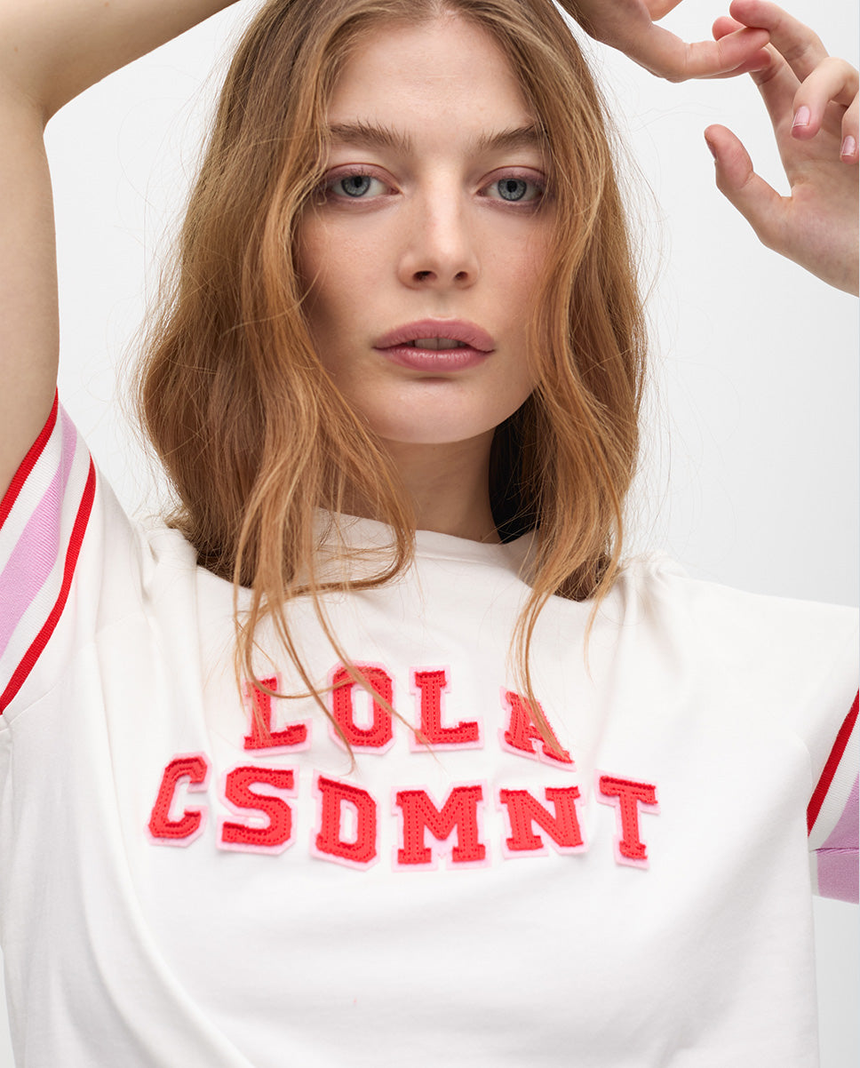 T-shirt with Ribbed Sleeve Detail