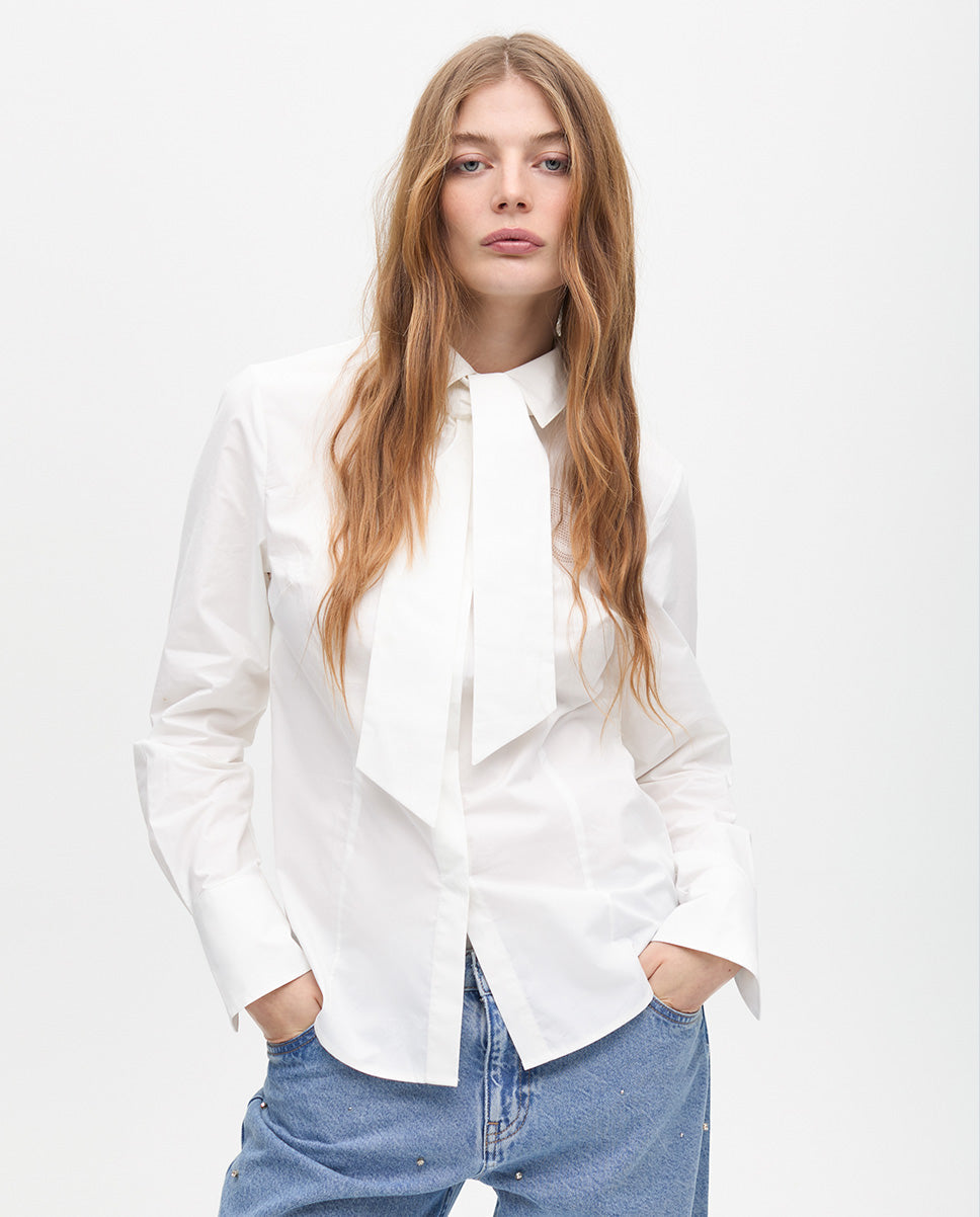 Fitted Poplin Shirt with Removable Bow Tie and Laser Cut Logo