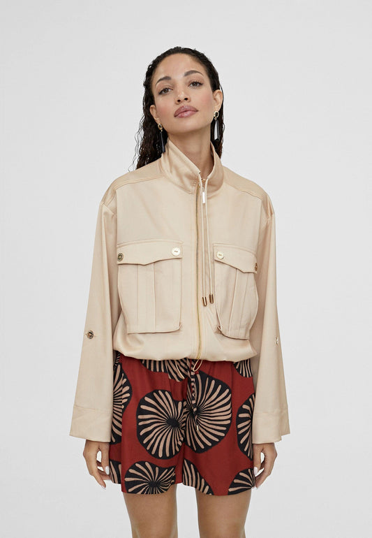 LS2402014-Beige-Monochrome bomber jacket with pockets