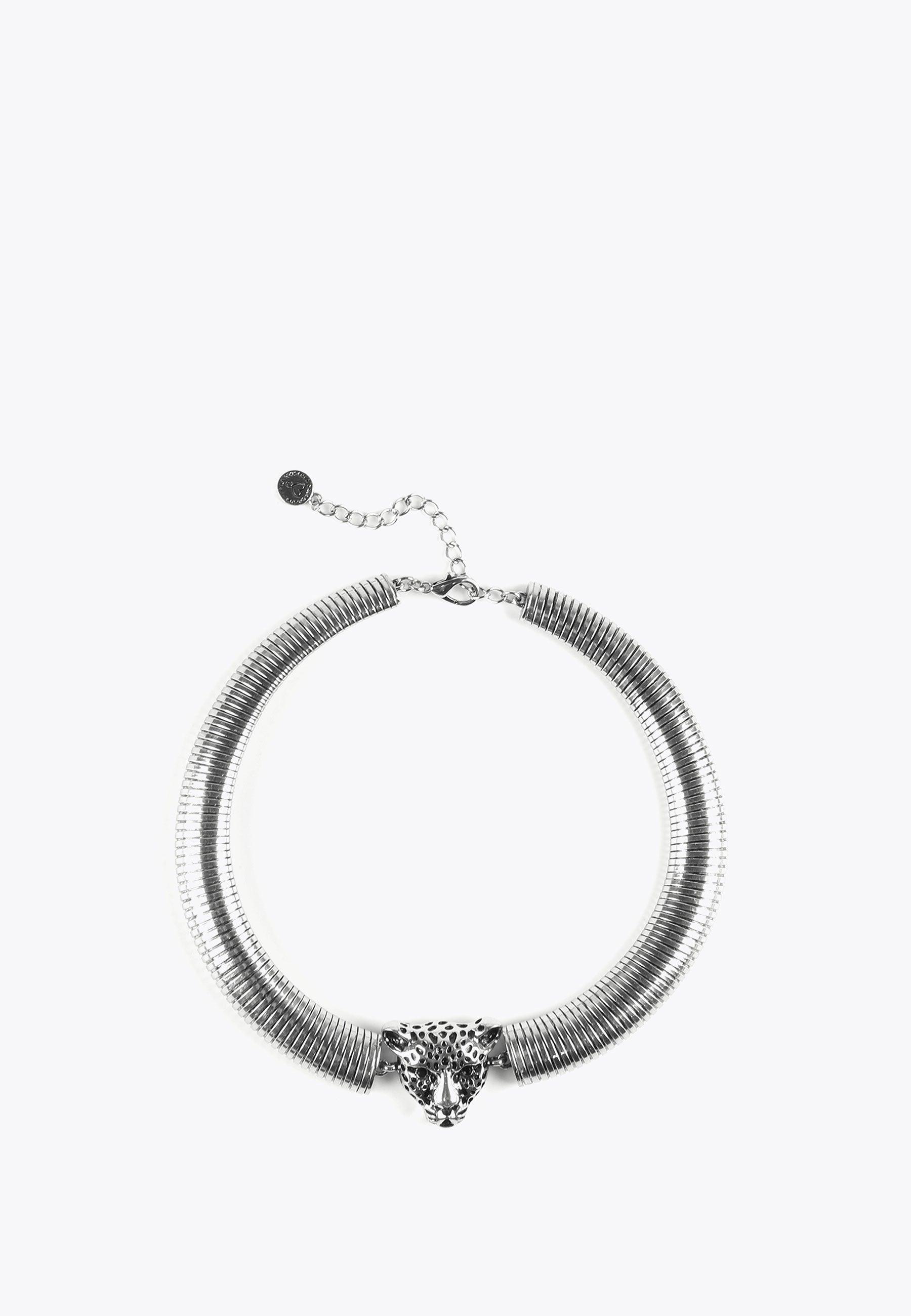 LS2403041-Silver-Leopard head necklace