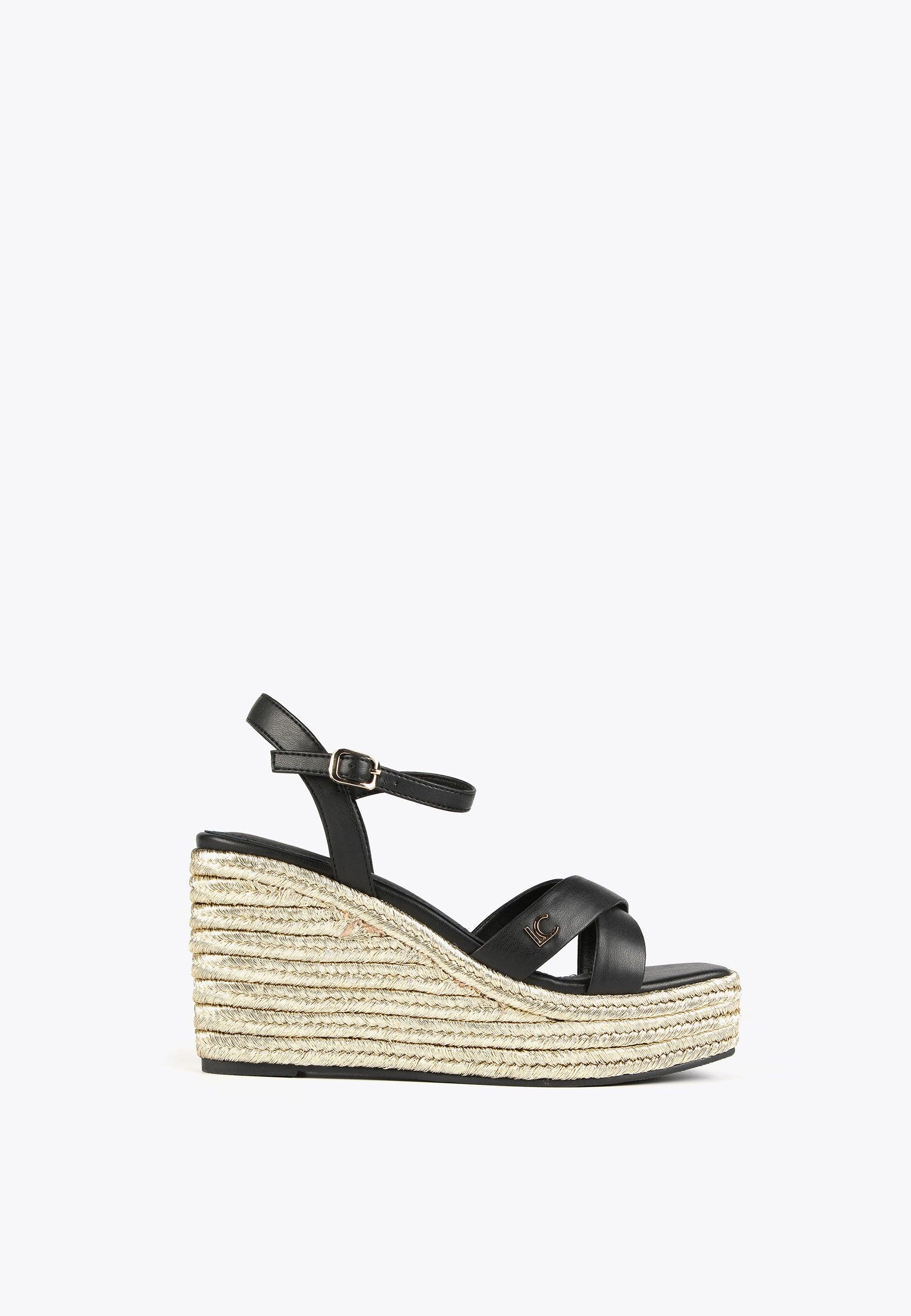 LS2405023-Black-Ecru-Metallic wedge sandals