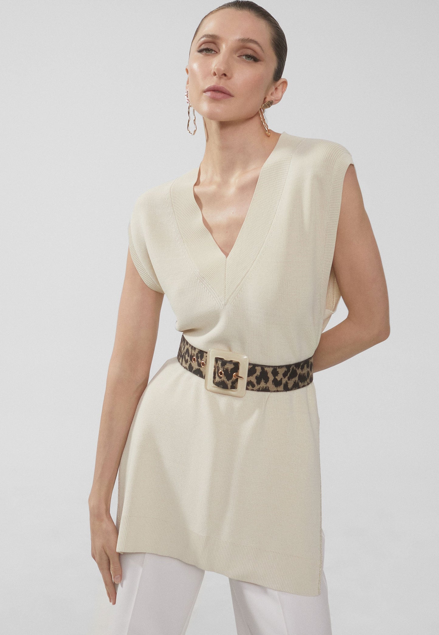 LS2406011-Ecru-Brown-Wide belt with maxi buckle