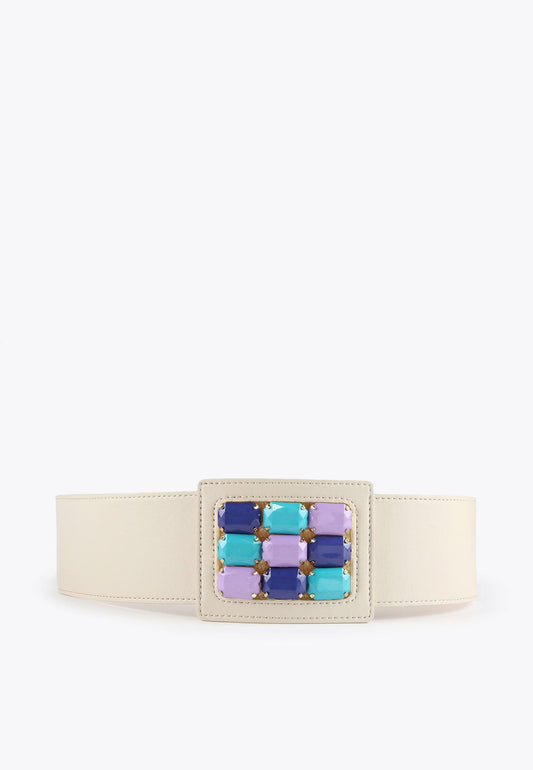 LS2406012-Ecru-Elasticated raffia-effect belt