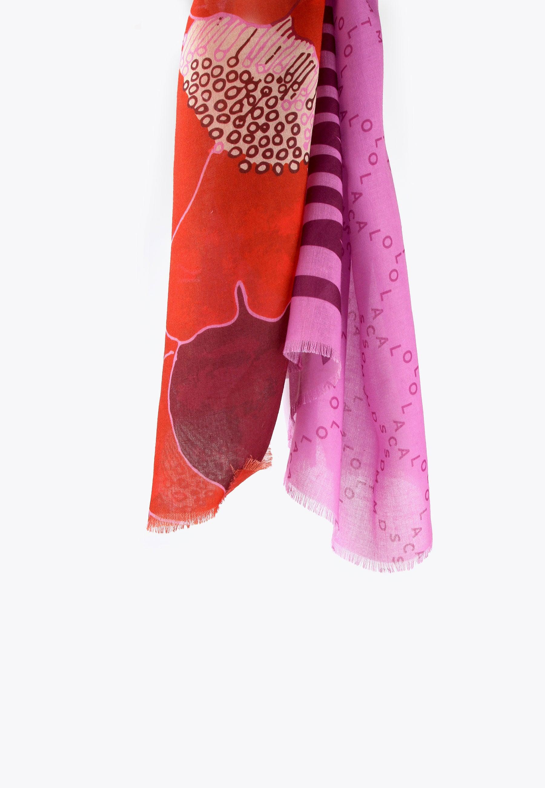 LS2407007-Pink-Red-Monogram and floral print scarf