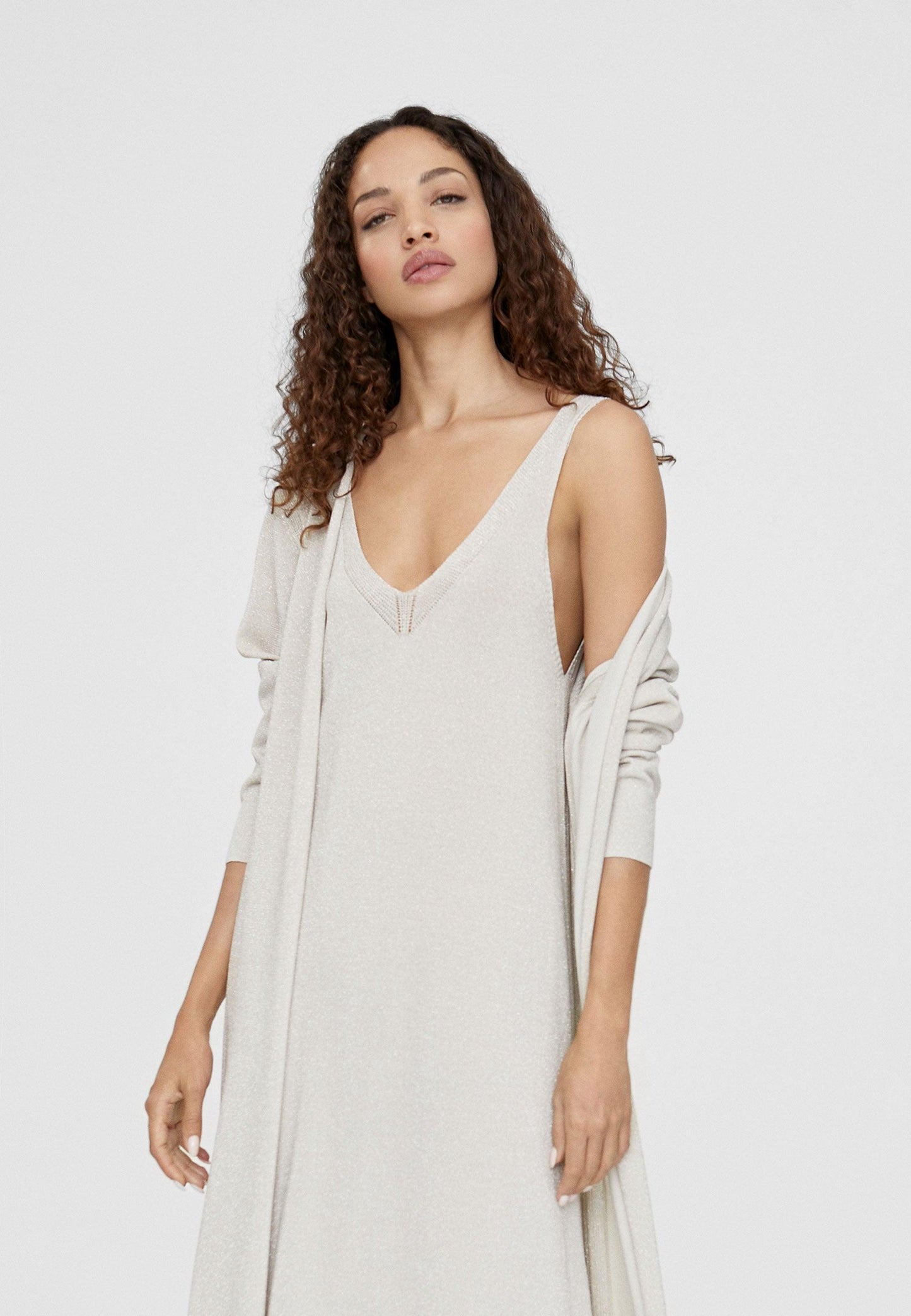 LS2411007-Ecru-Long knit cardigan
