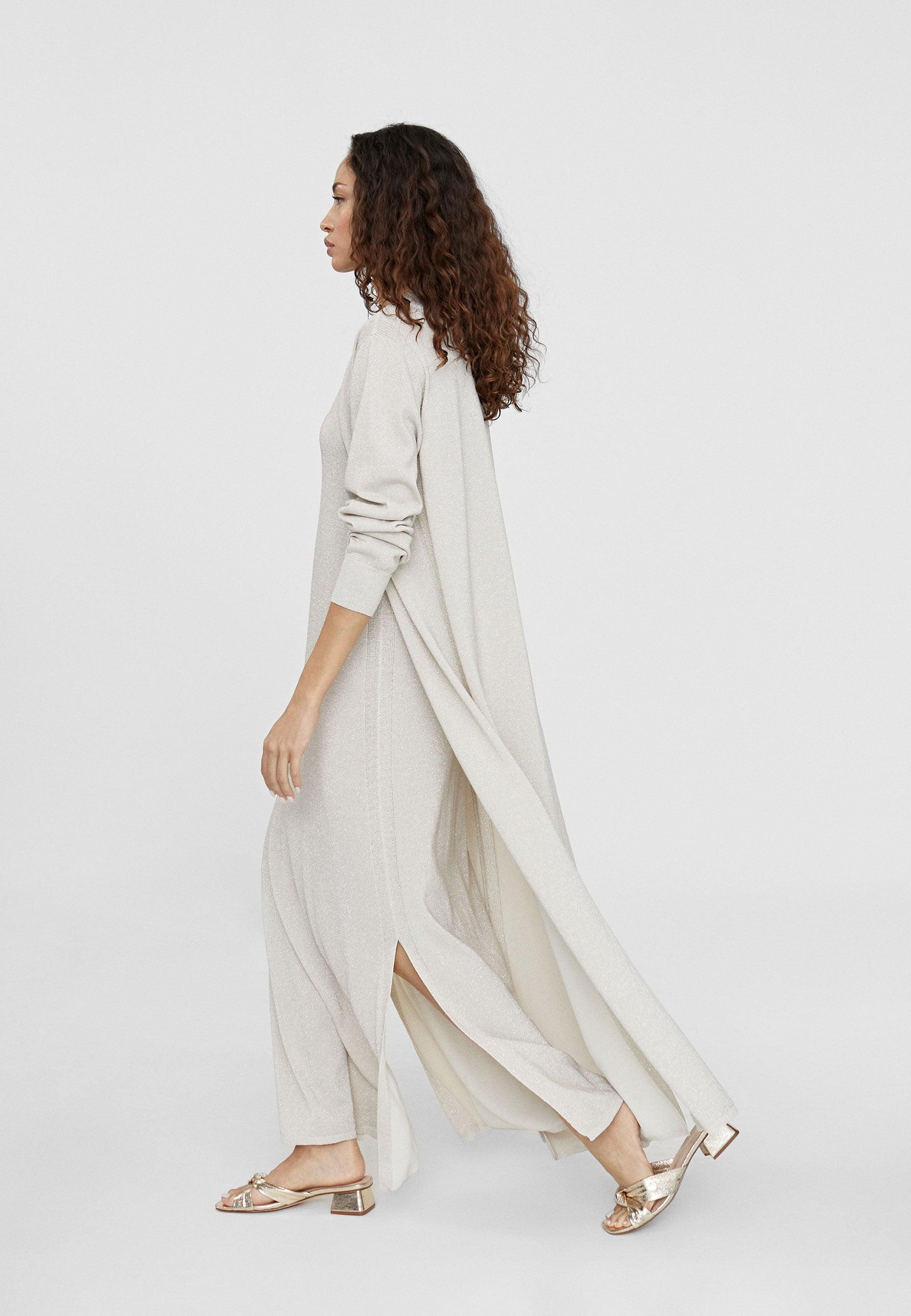 LS2411007-Ecru-Long knit cardigan