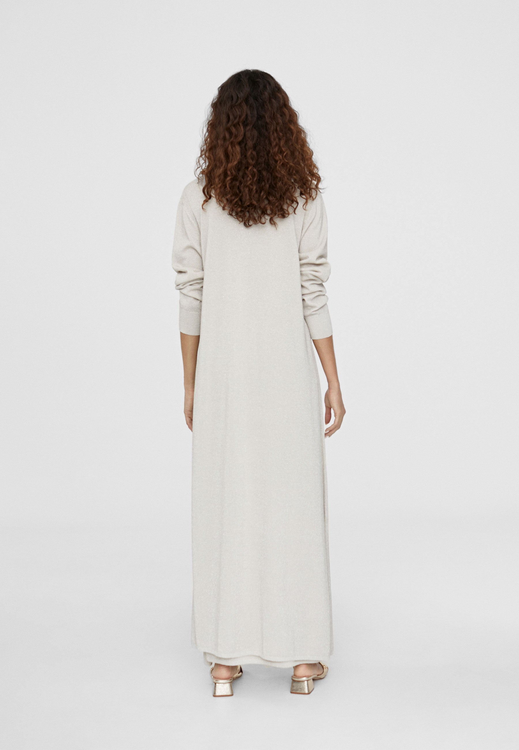 LS2411007-Ecru-Long knit cardigan