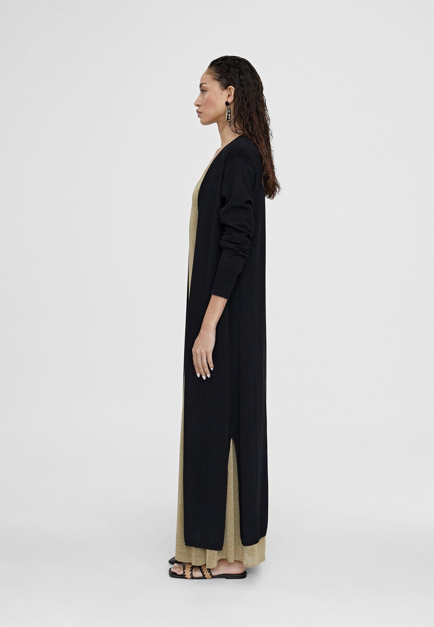 LS2411007-Black-Long knit cardigan