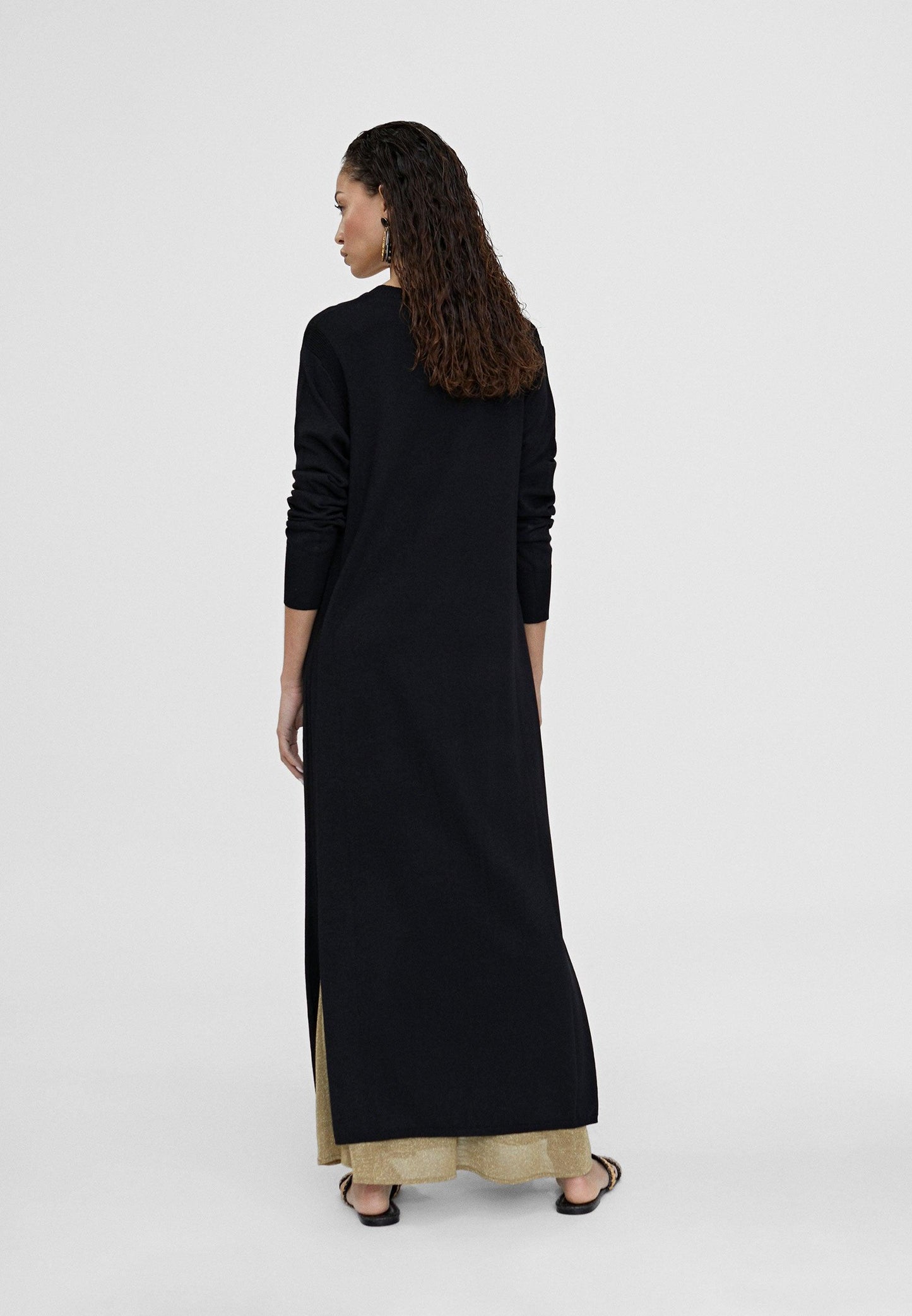 LS2411007-Black-Long knit cardigan