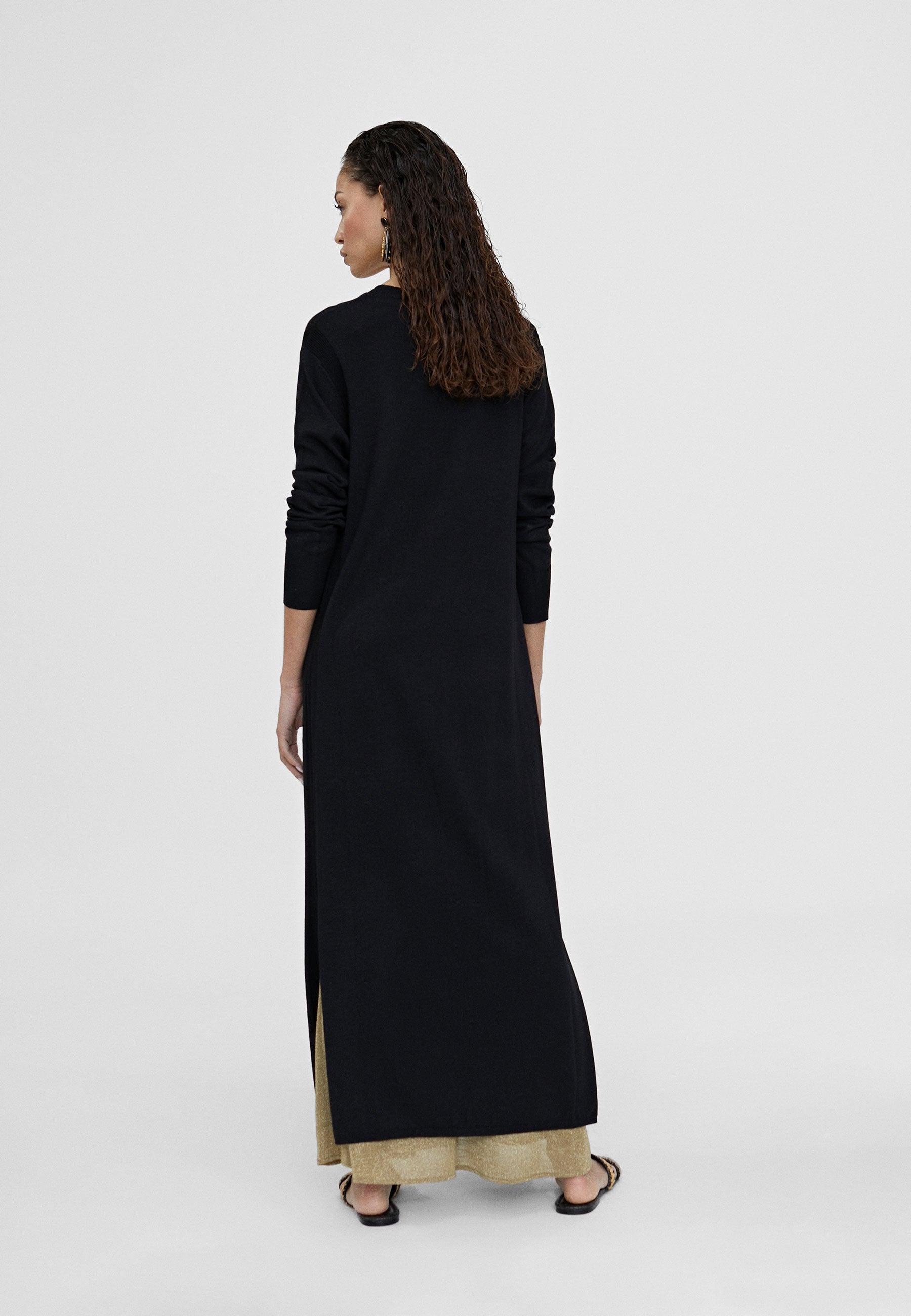 LS2411007-Black-Long knit cardigan