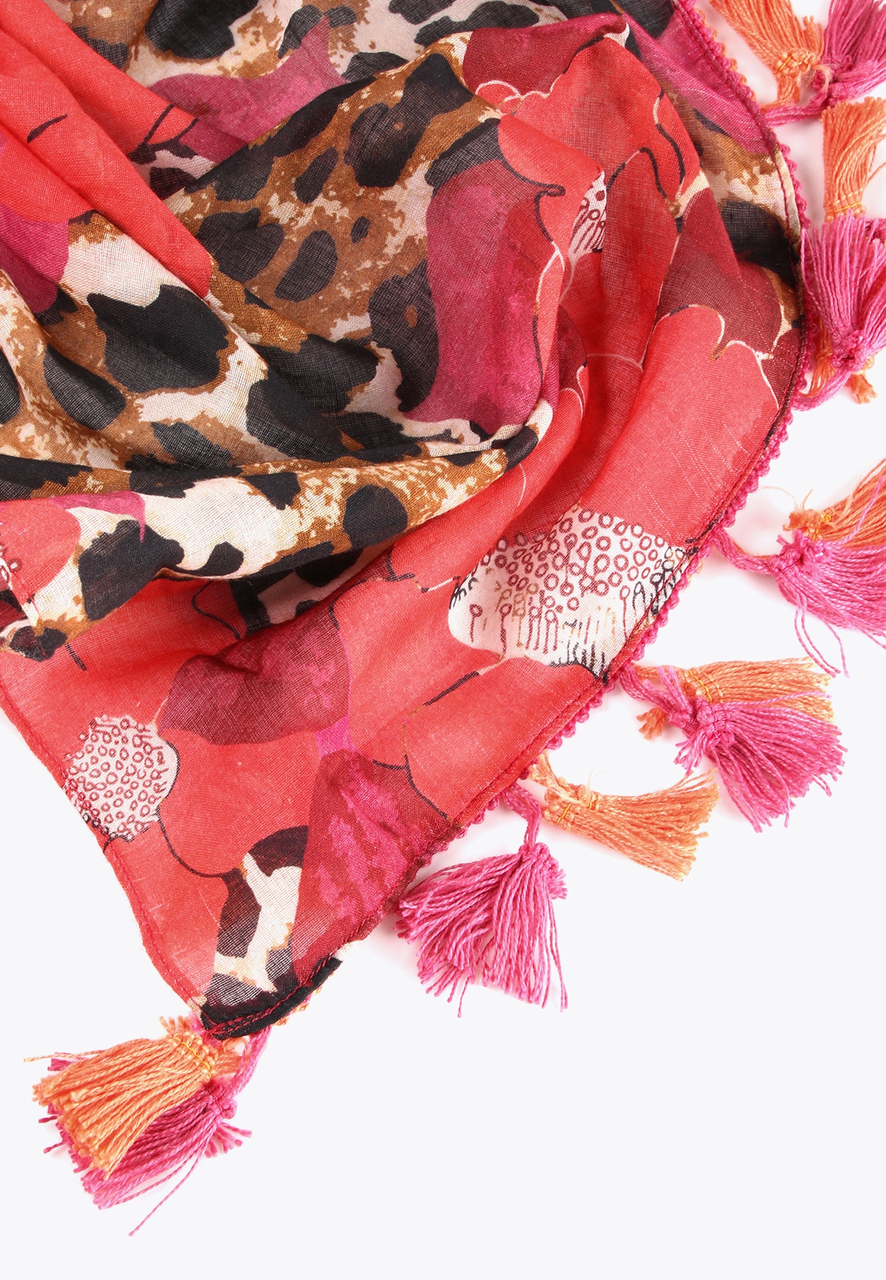 LS2413005-Red-Pink-Floral and animal print pareo