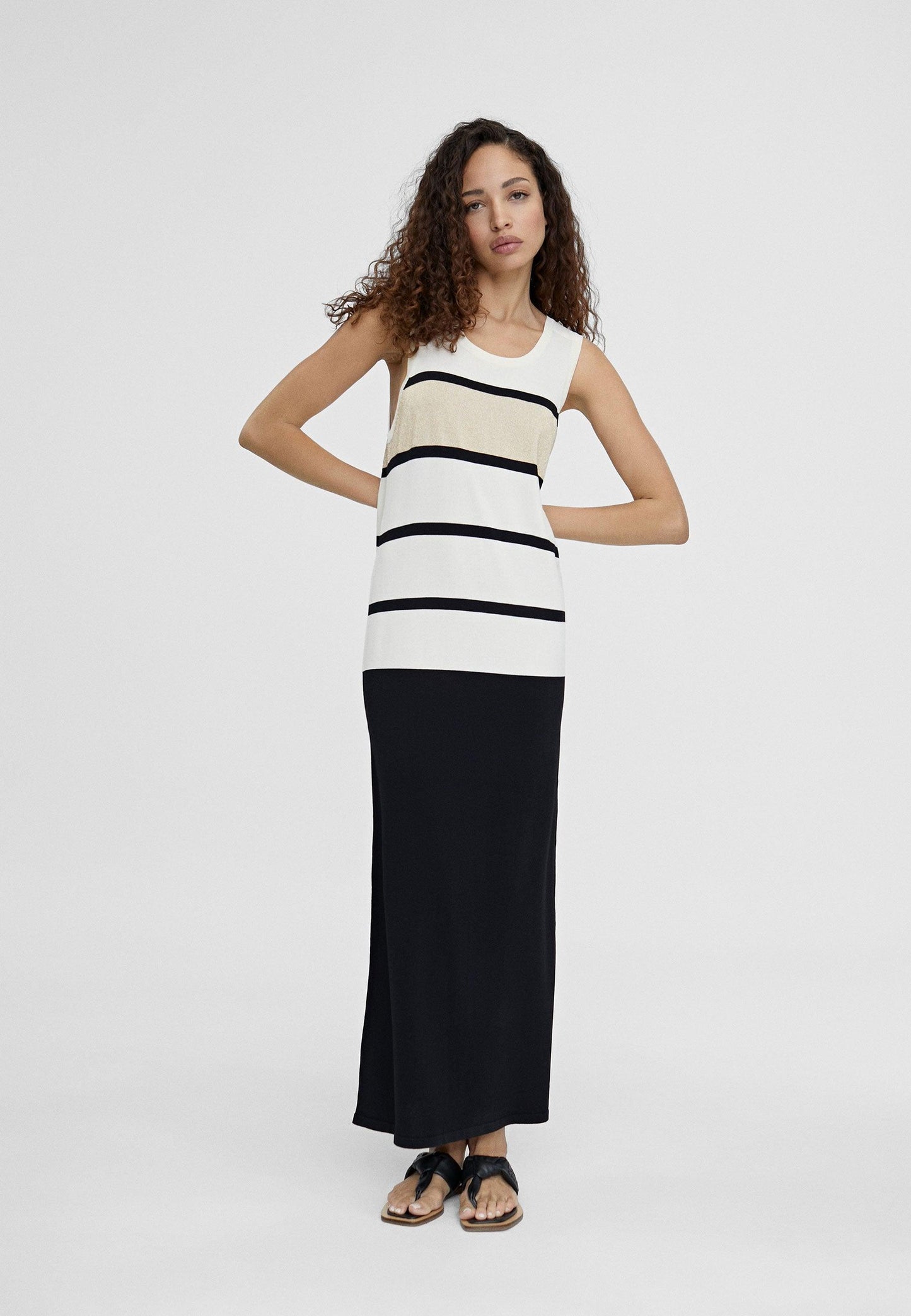 LS2416005-Black-Ecru-Long knit dress