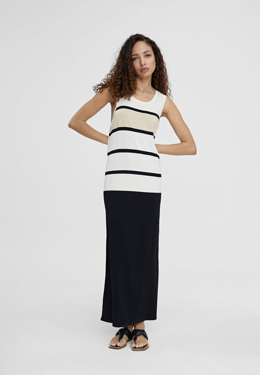 LS2416005-Black-Ecru-Long knit dress