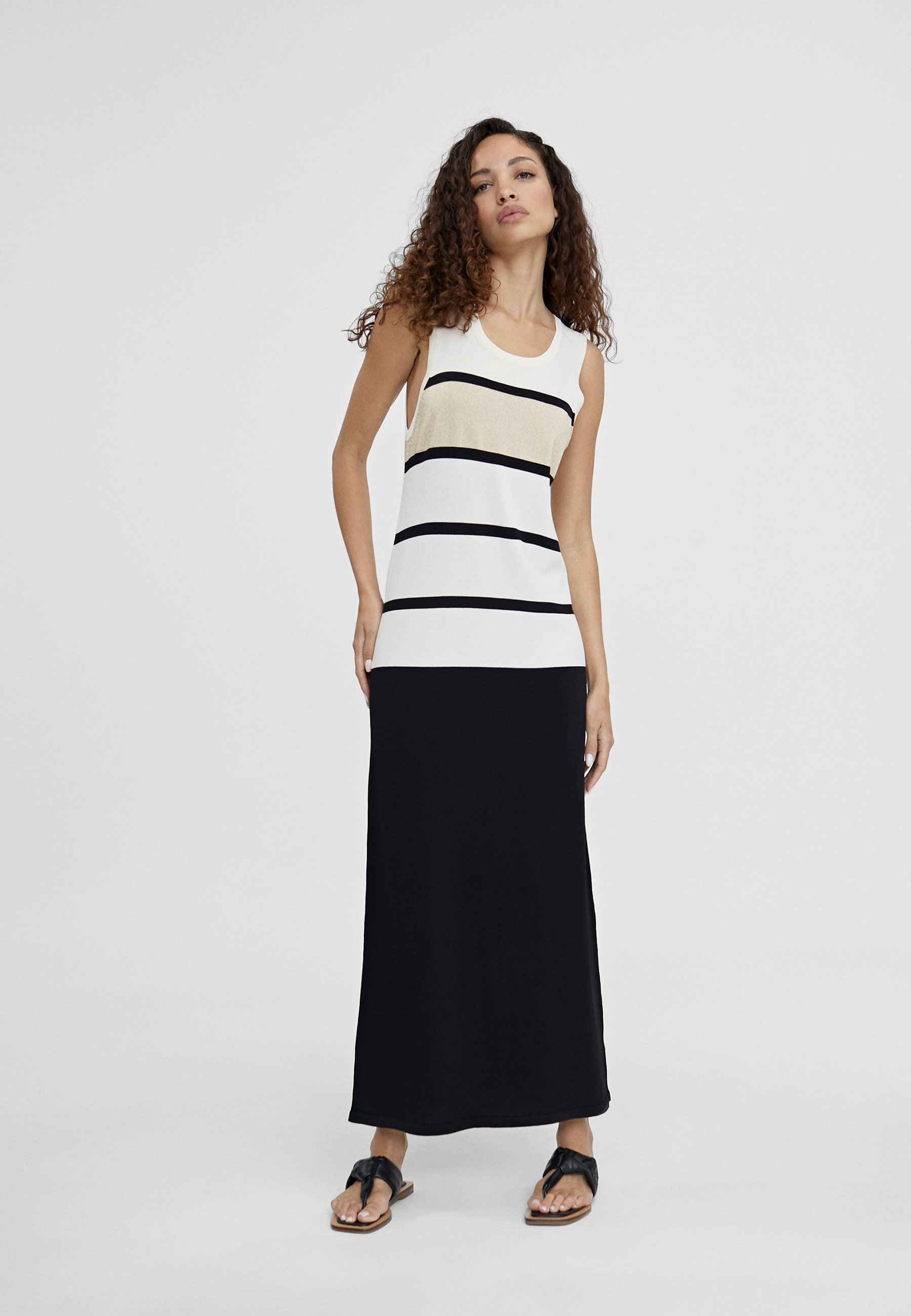 LS2416005-Black-Ecru-Long knit dress