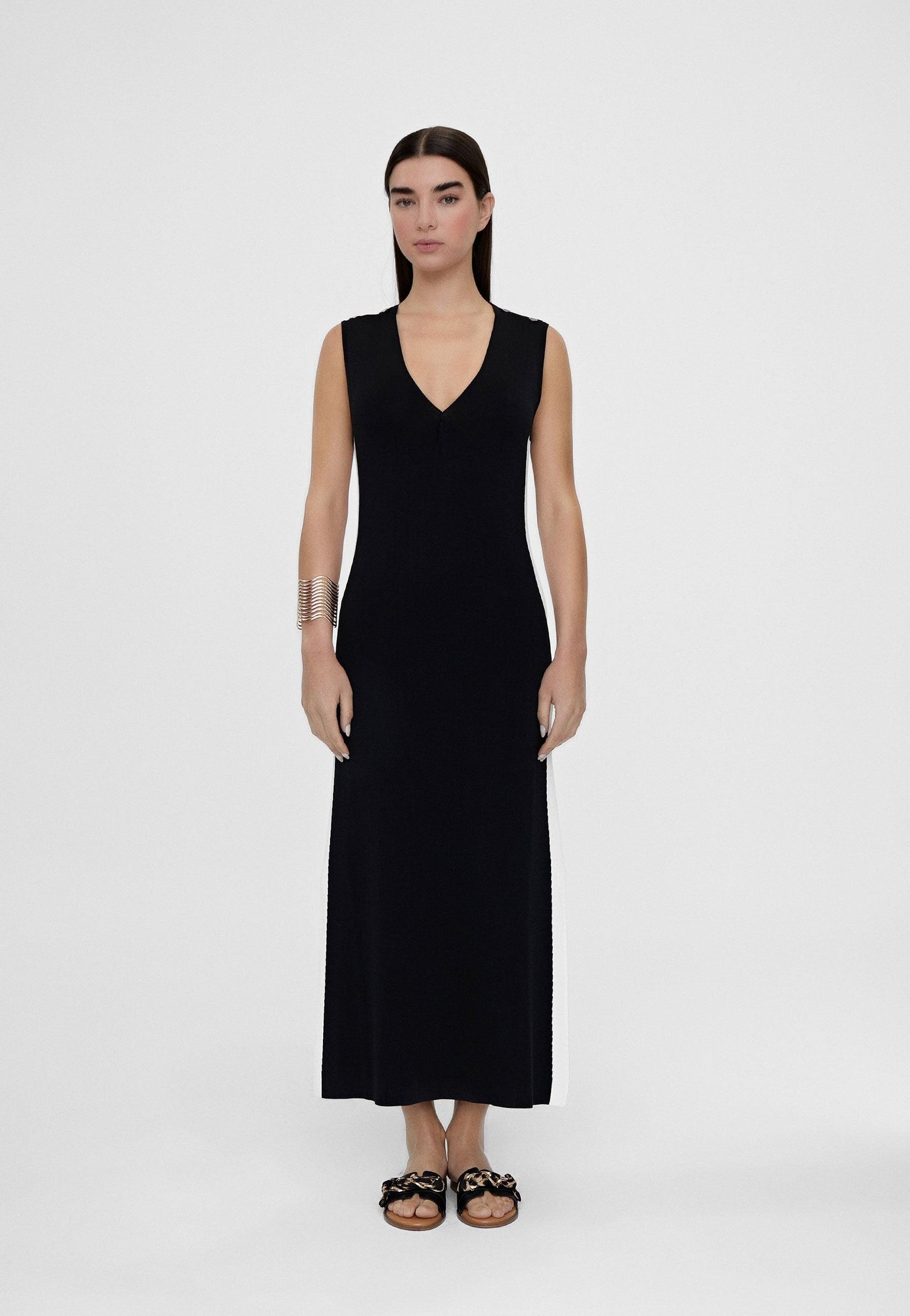 LS2416016-Black-White-Knit midi dress