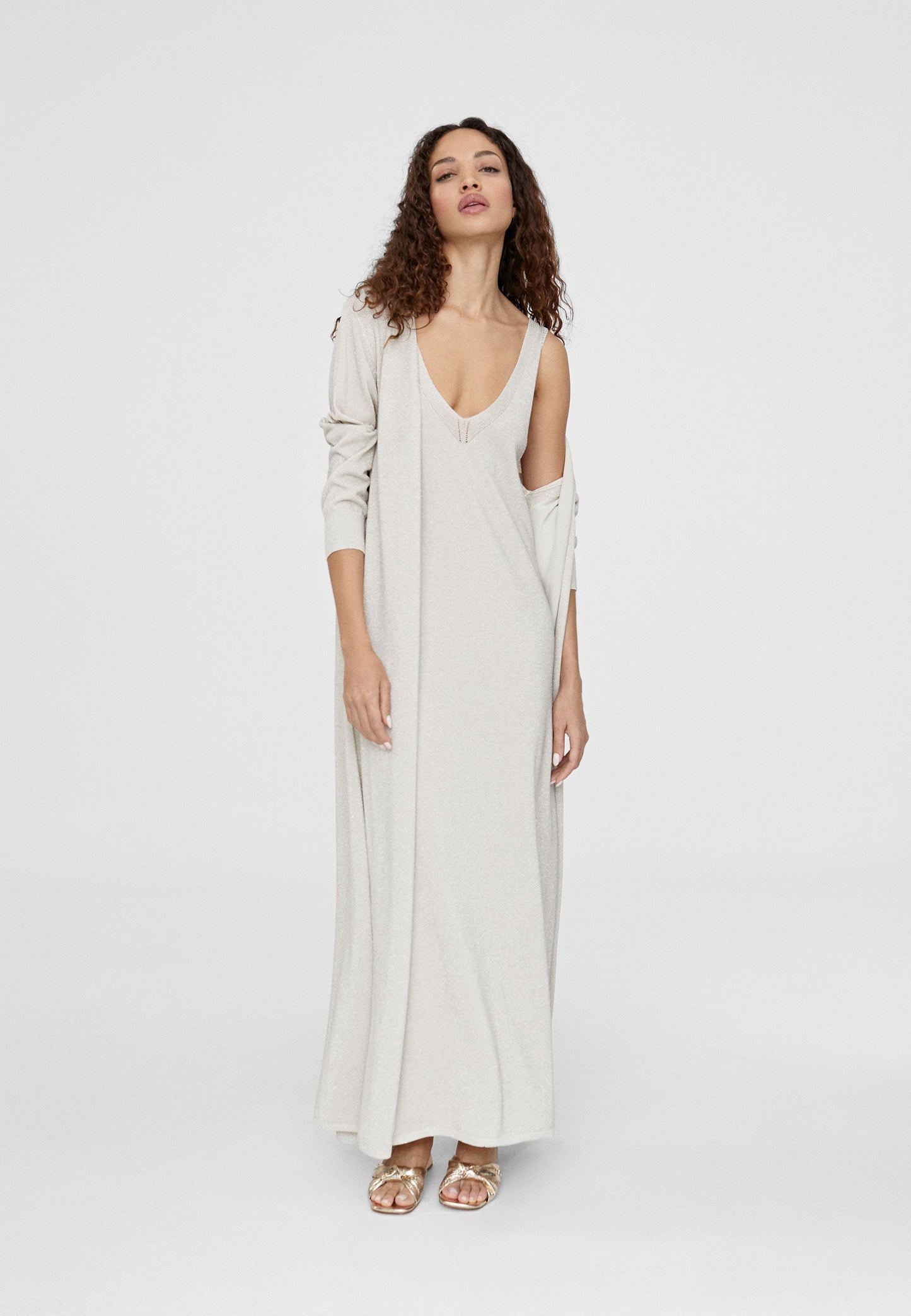 LS2416017-Ecru-Long knit dress