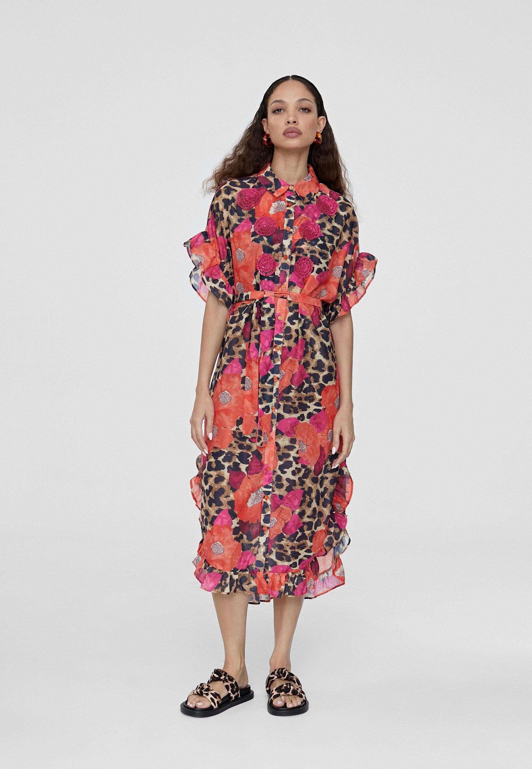 LS2416039-Red-Blue-Matching printed midi caftan
