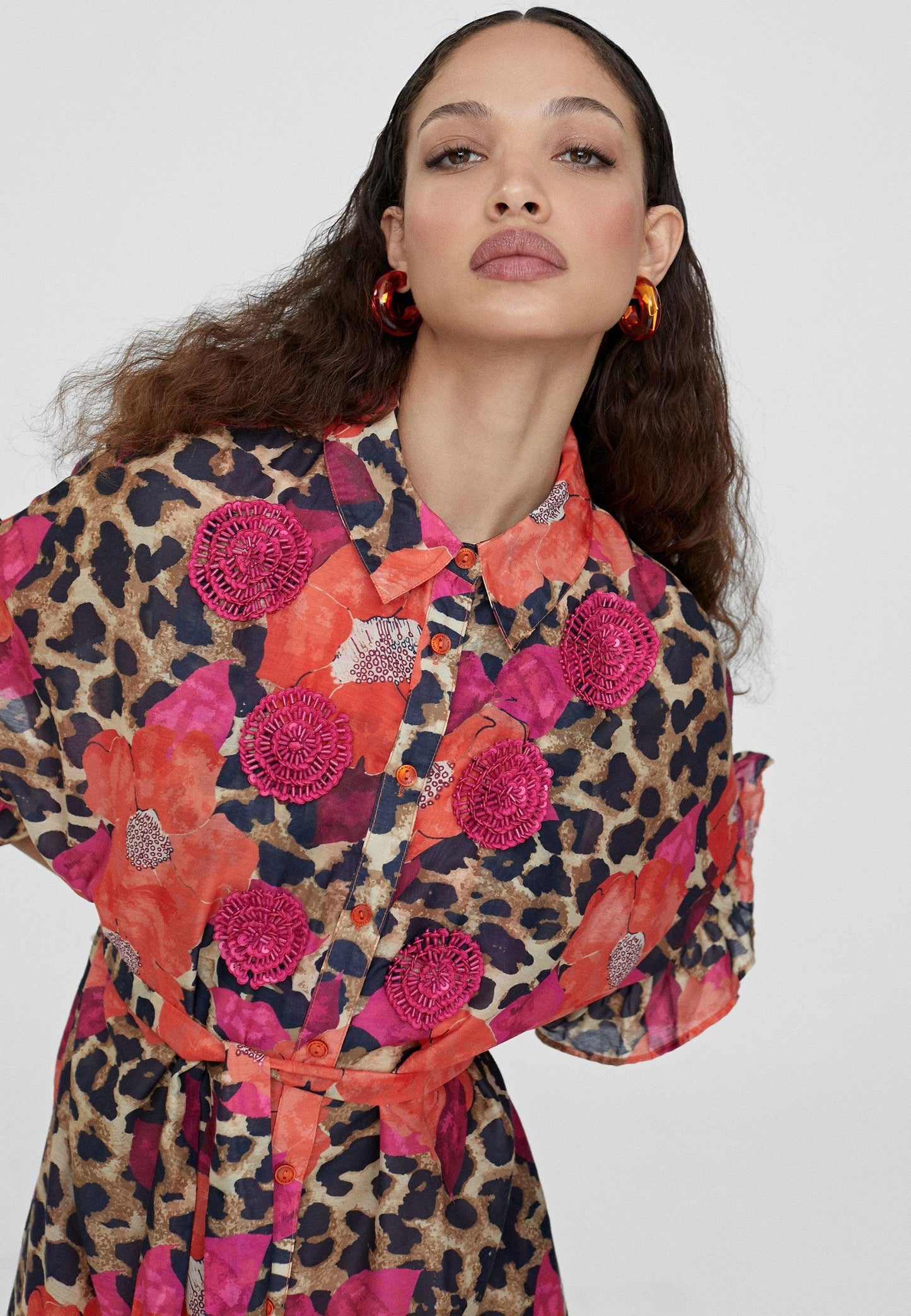 LS2416039-Red-Blue-Matching printed midi caftan