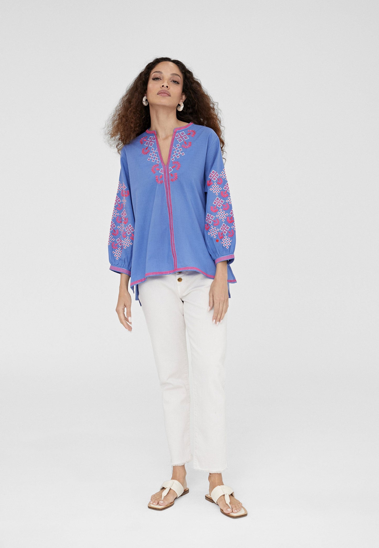 LS2416058-Electric-Blue-Blouse with embroidery