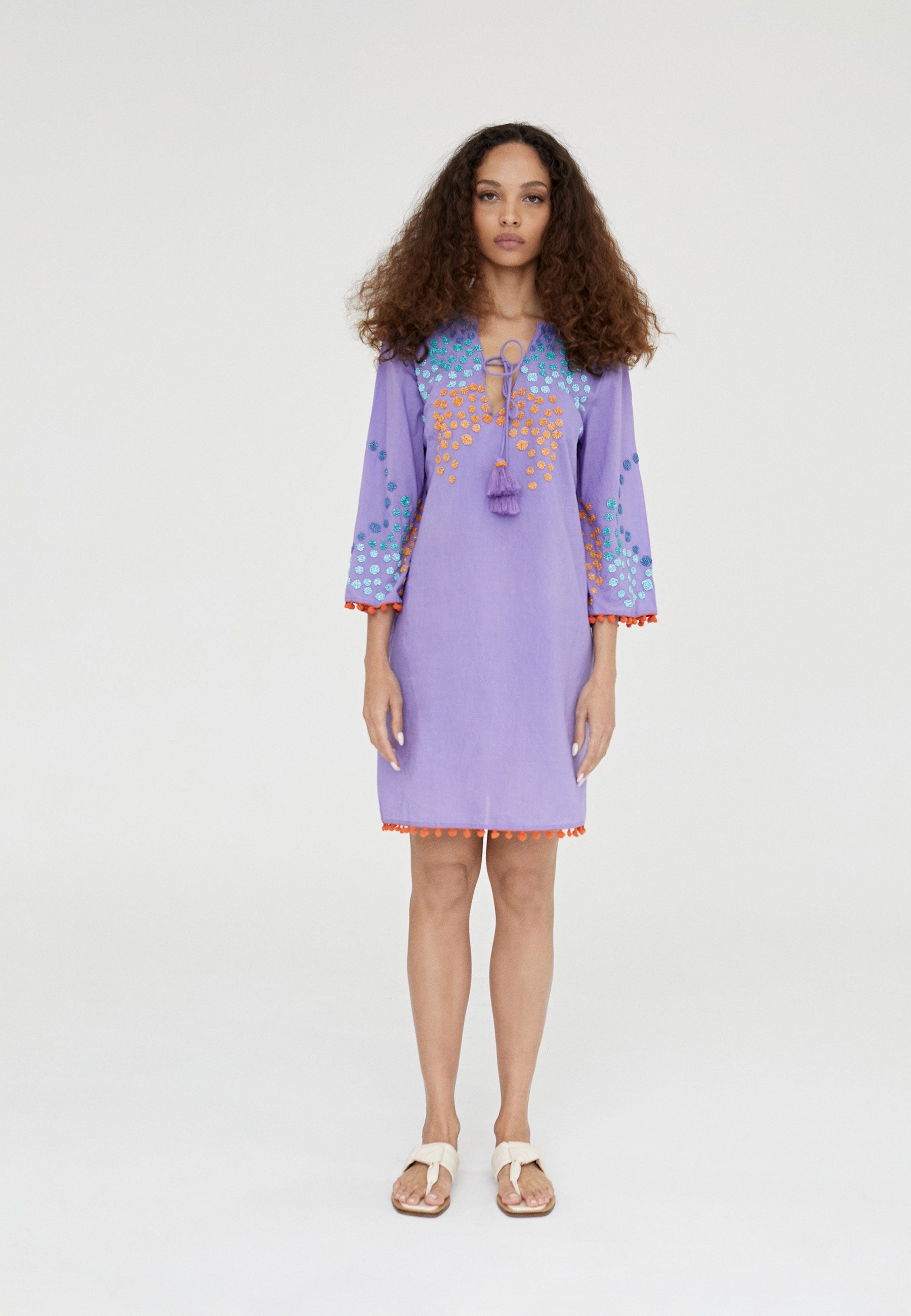 LS2416067-Lilac-Short embroidered caftan