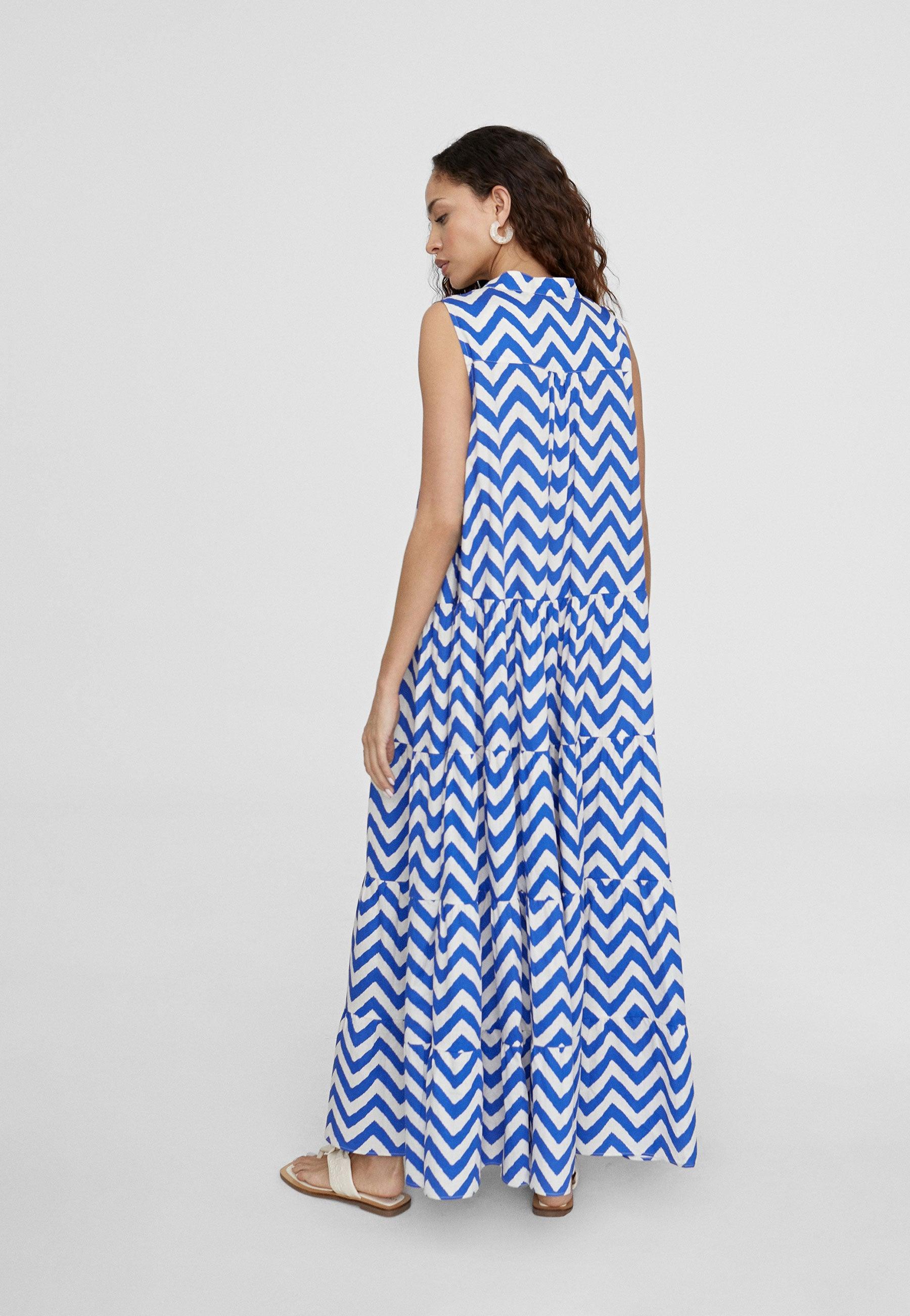 LS2416079-Blue-White-Long two-tone dress