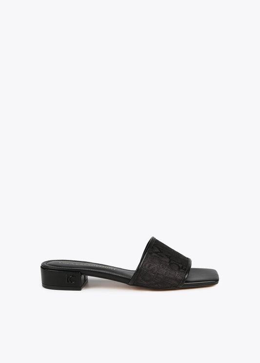 Slider sandals in monogrammed mesh