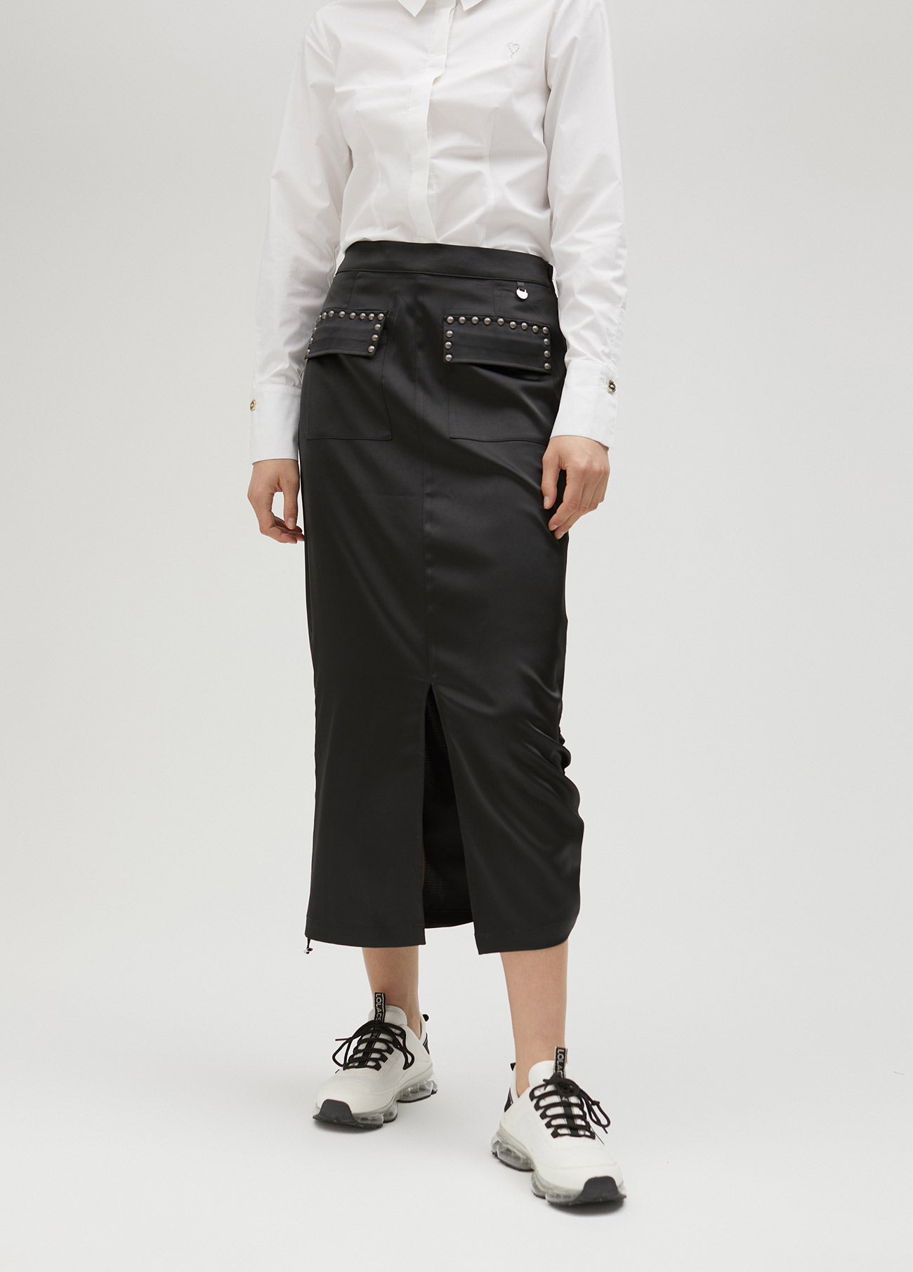 Studded satin skirt