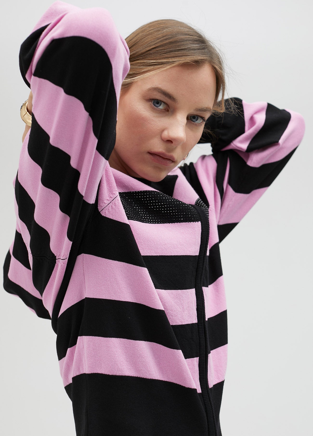 Knit hoodie.
