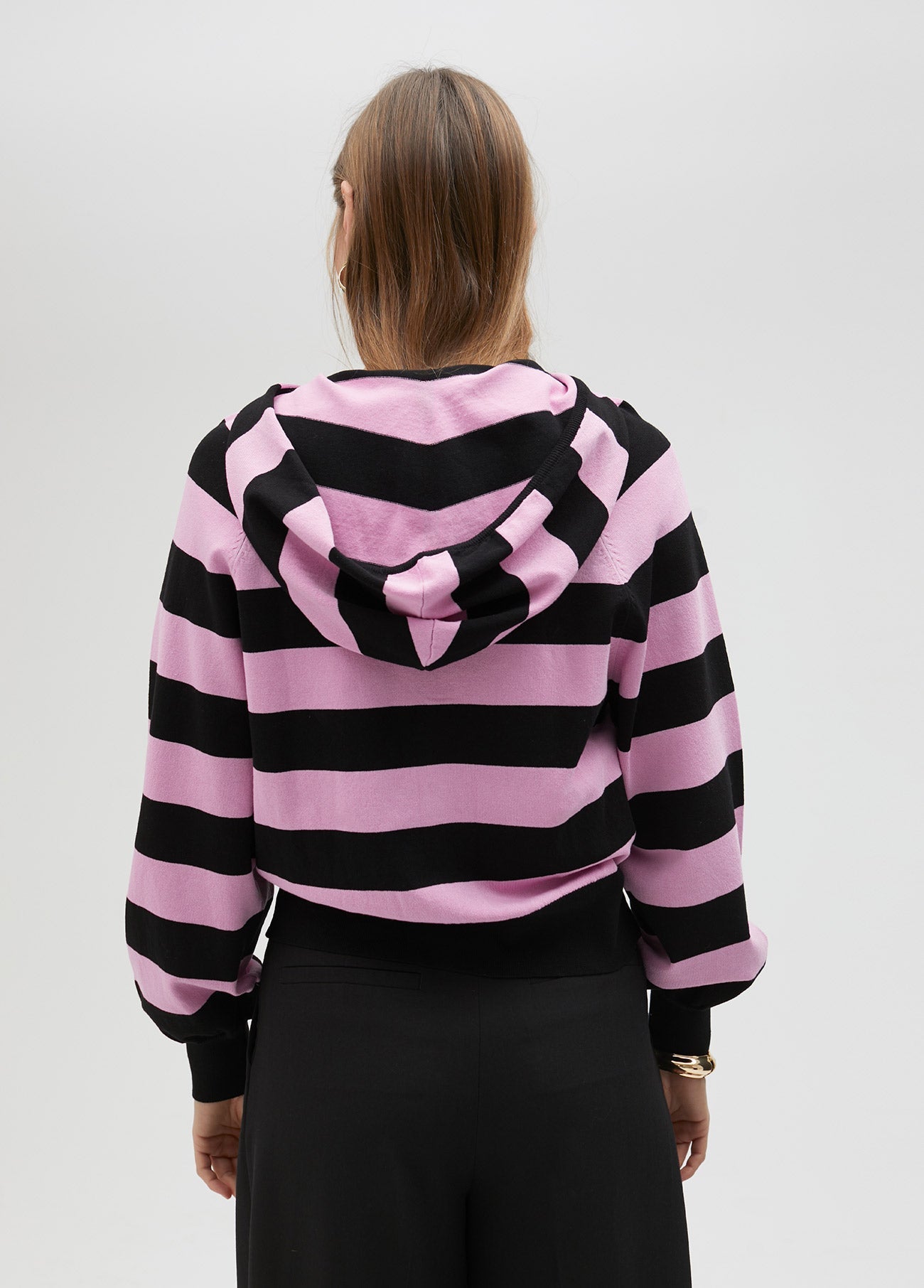 Knit hoodie.