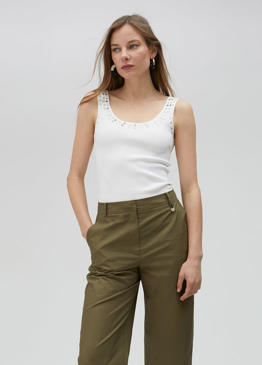 Poplin trousers with turn-ups