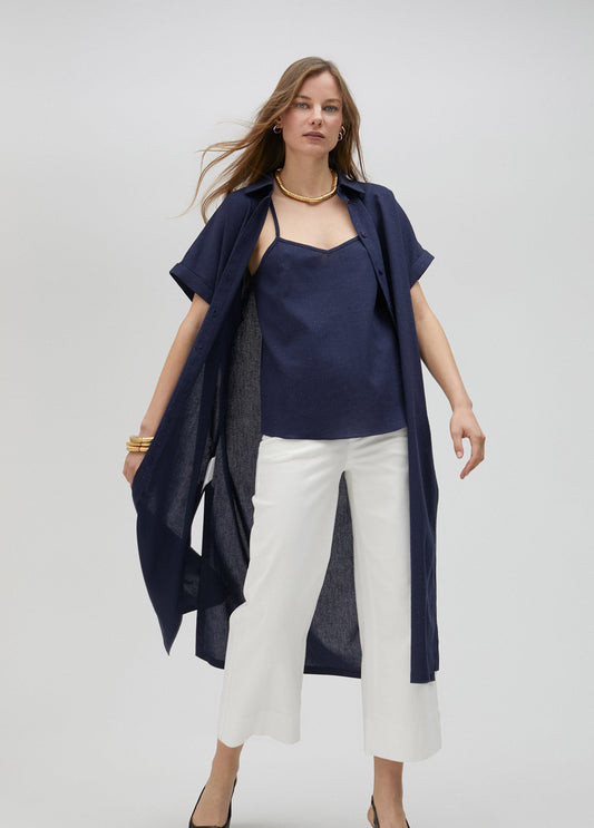 Long oversize blouse with rhinestone detail