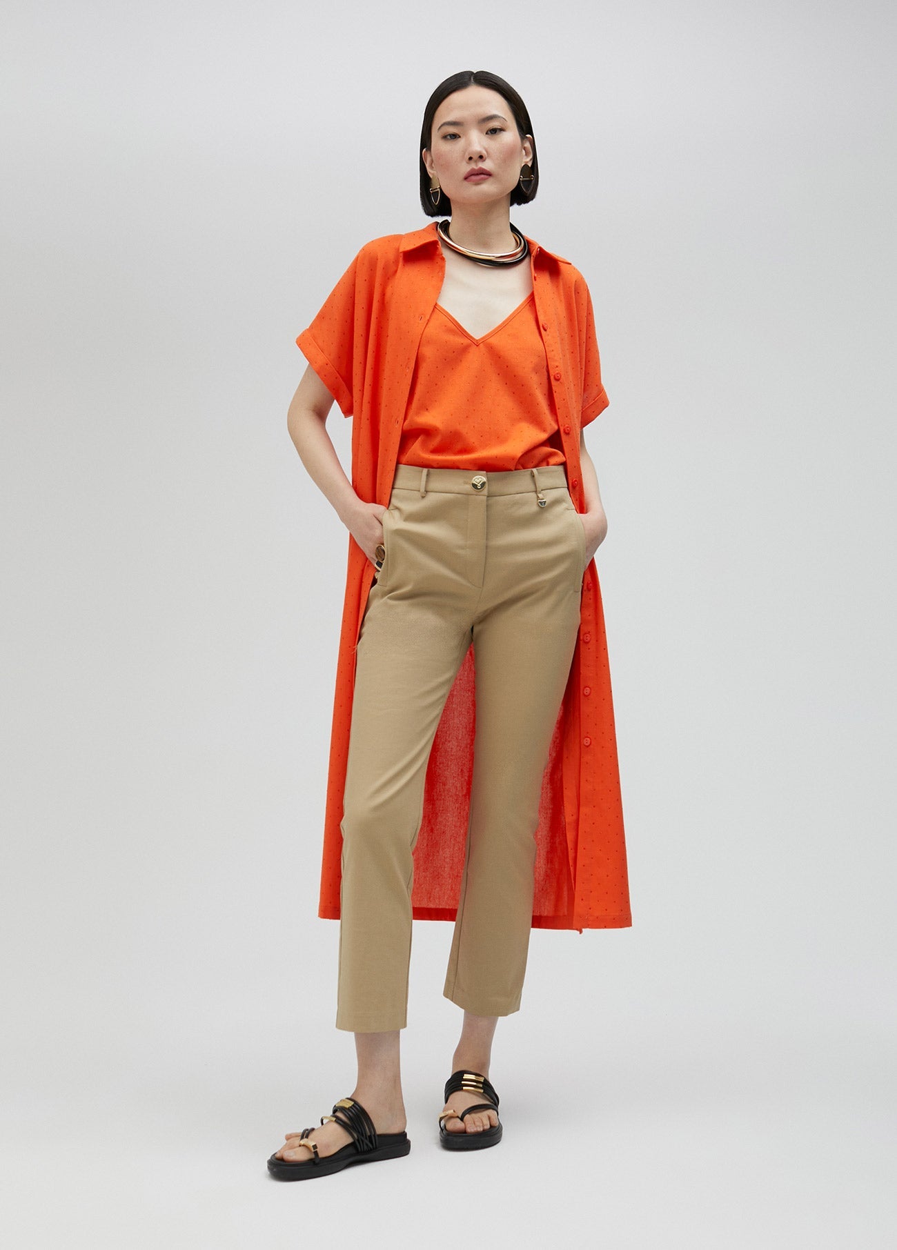 Long oversize blouse with rhinestone detail