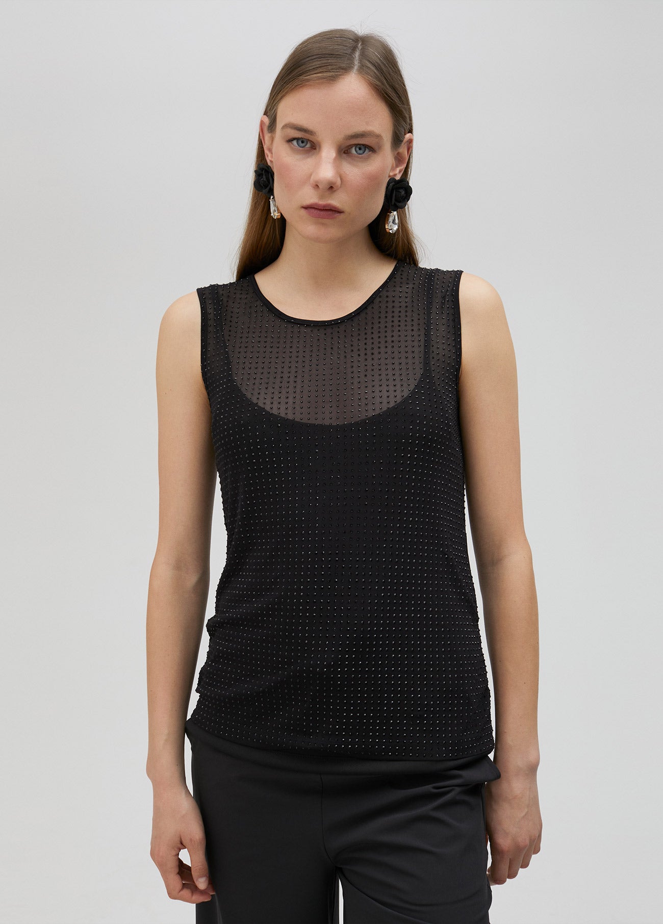 Tulle top with matching rhinestone detail