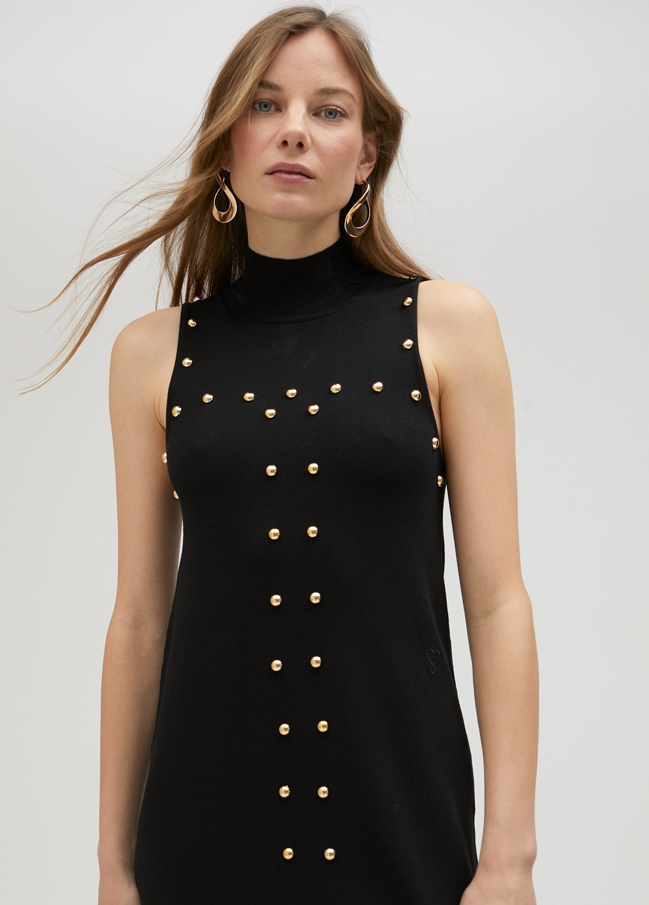 Black knit dress with studs