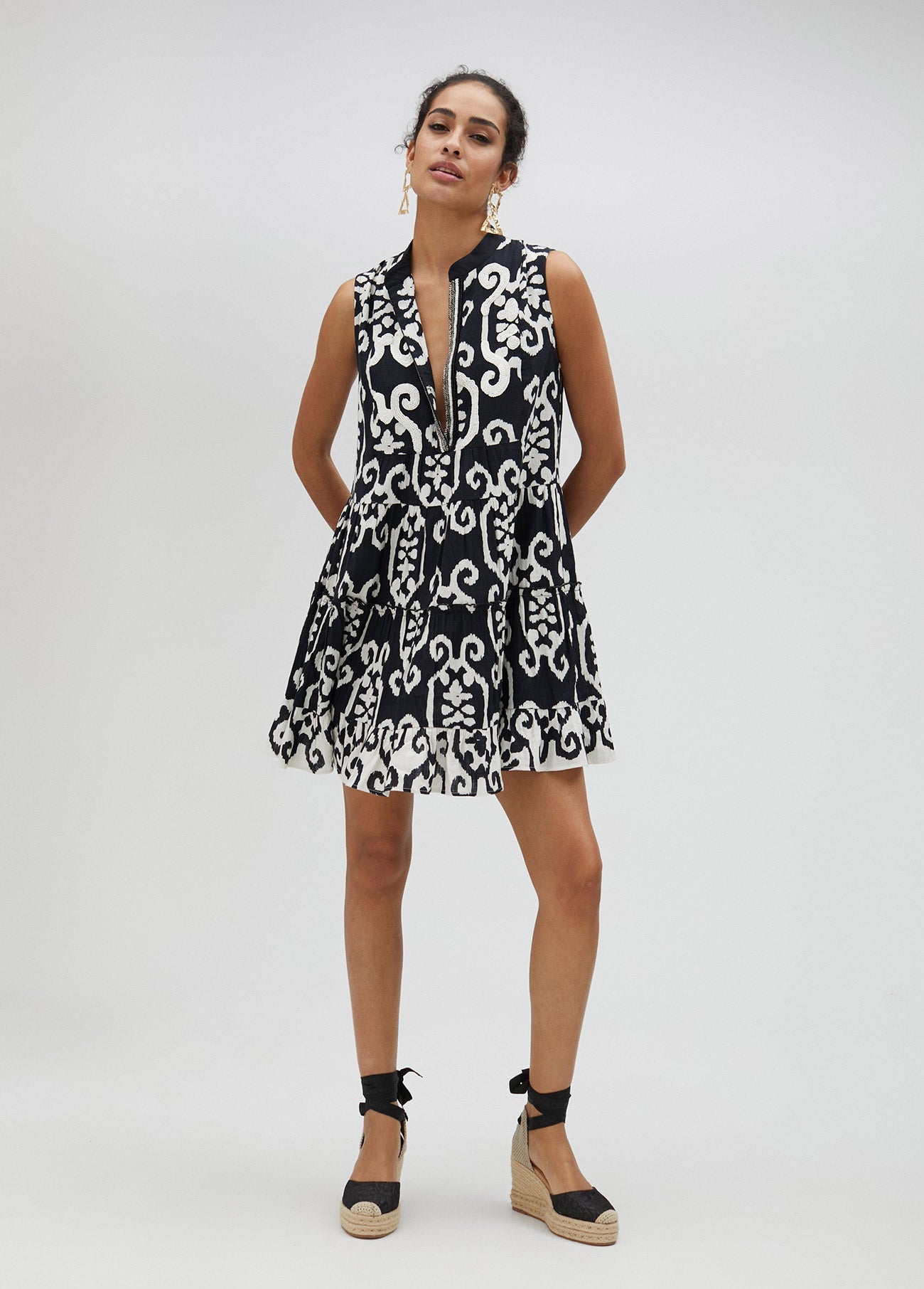 Black and white Kurta with ruffles