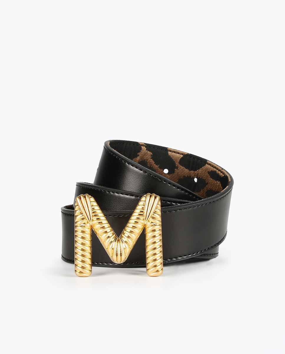 Reversible animal print and black belt